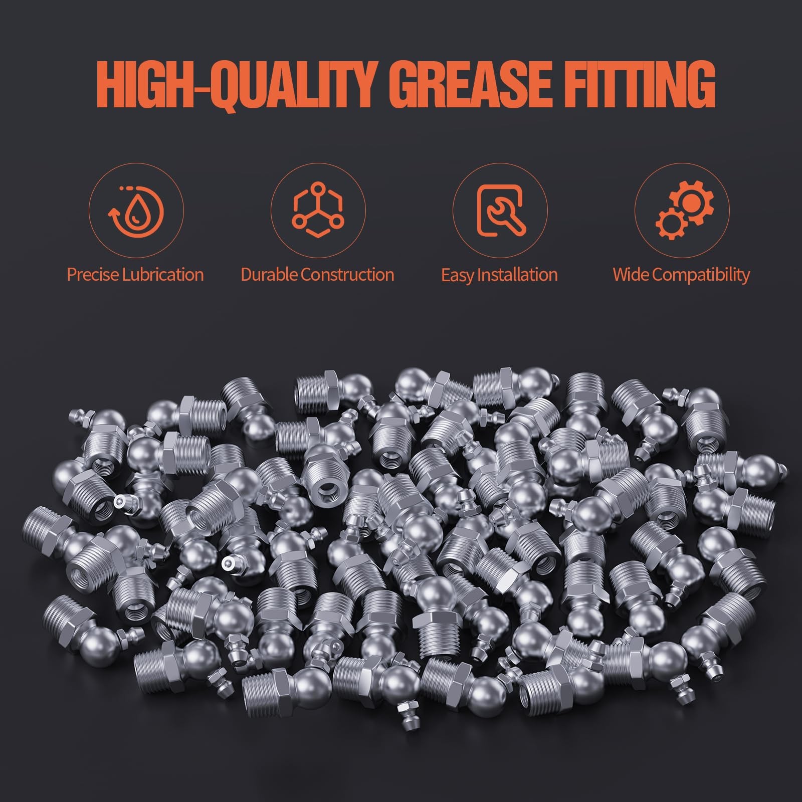 M8 Zerk Grease Fittings, Metric Grease Nipples with 45-Degree Angle, Grease F