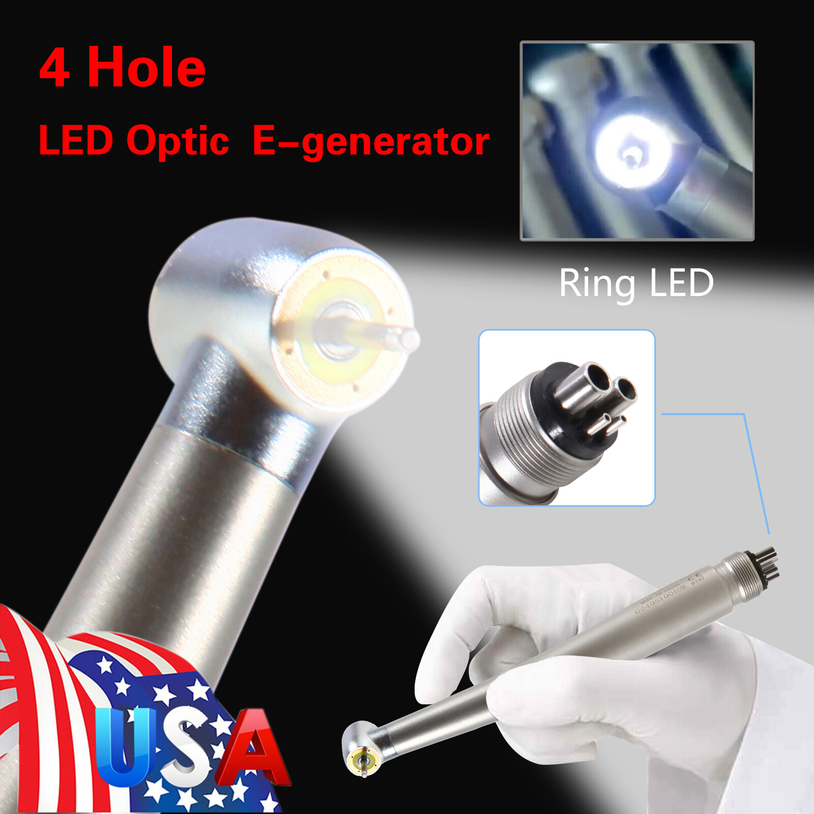 Dental Shadowless Ring LED High Speed Handpiece E-generator 4 Hole Midwest SA