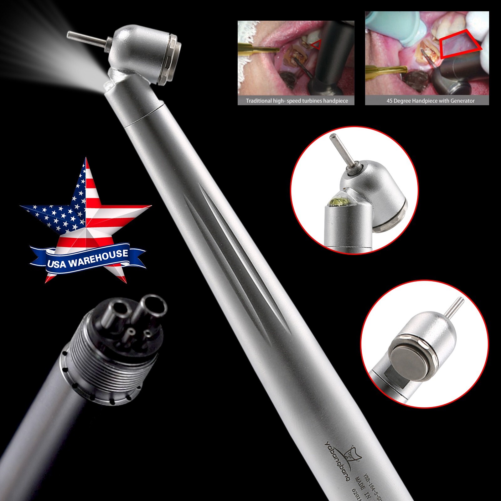 NSK Style Dental LED 45° Degree Surgical High Speed Handpiece Push Button 4 Hole