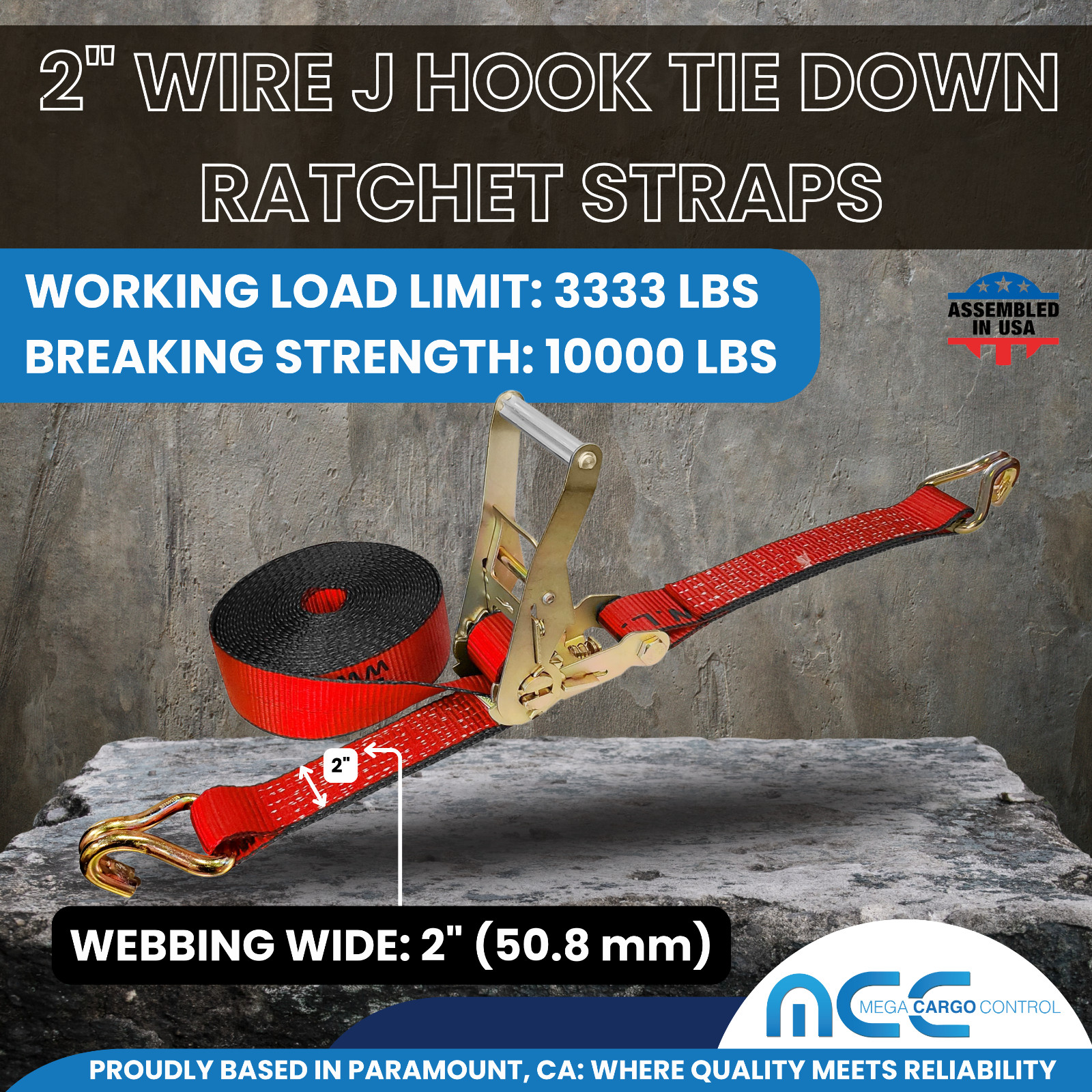 USA Heavy Duty 2″ x 40′ 50′ 60′ Ratchet Strap J Hook Flatbed Truck Farm Tie Down