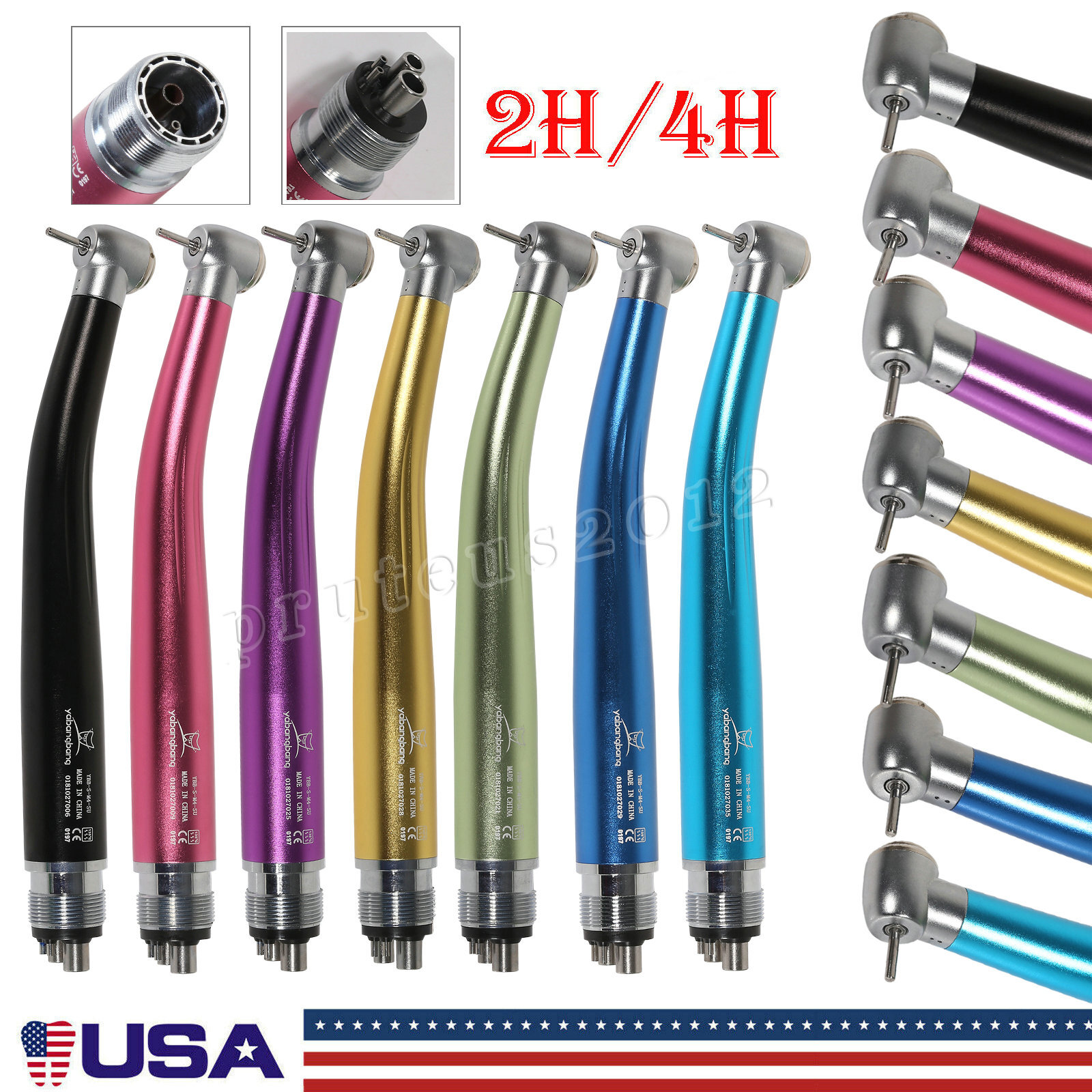 USA Push Button Dental High Speed Handpiece Single water spray Air Turbine 2/4H