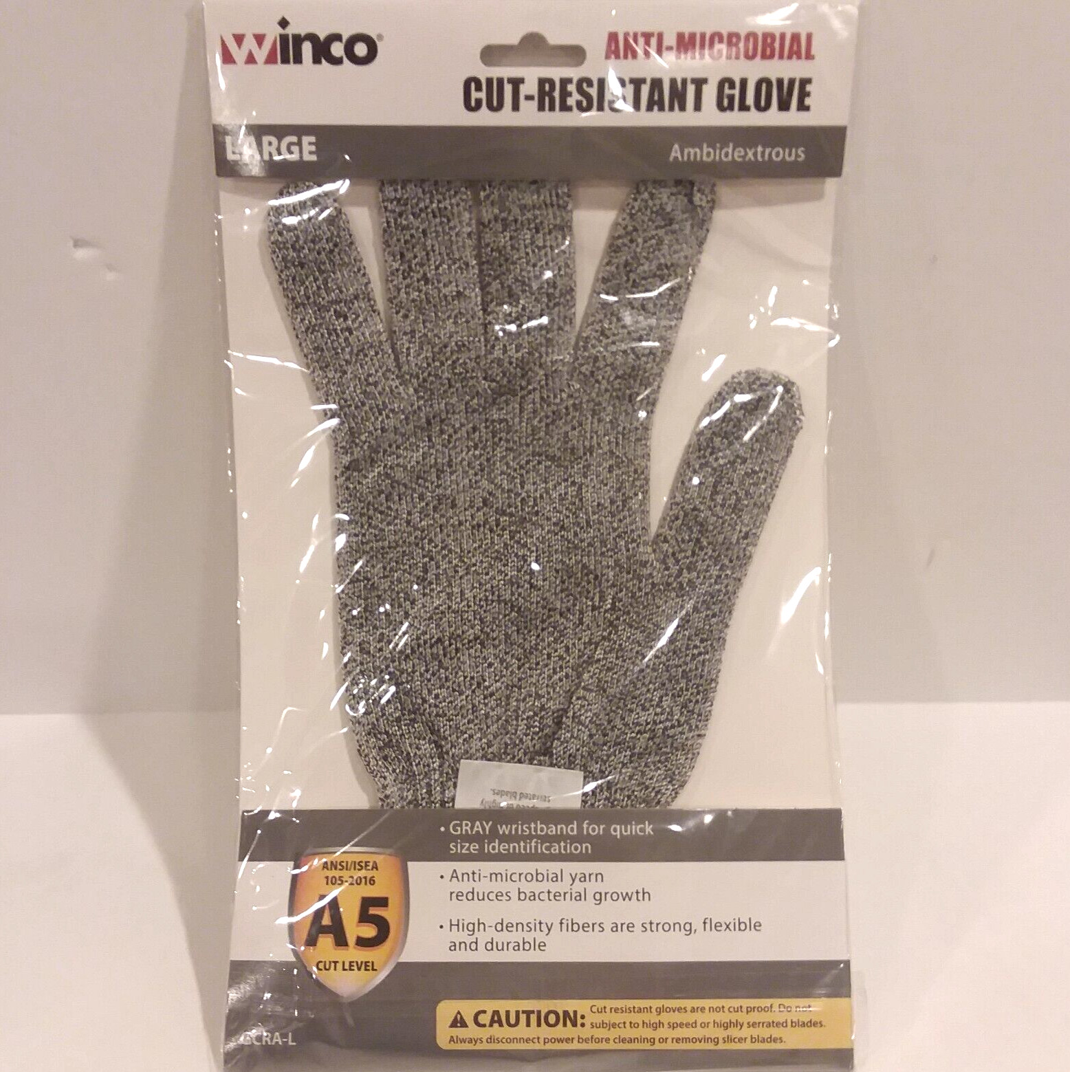 Winco Protective Cut Resistant Glove ANSI Level A5 Anti Microbial GCRA-L LARGE