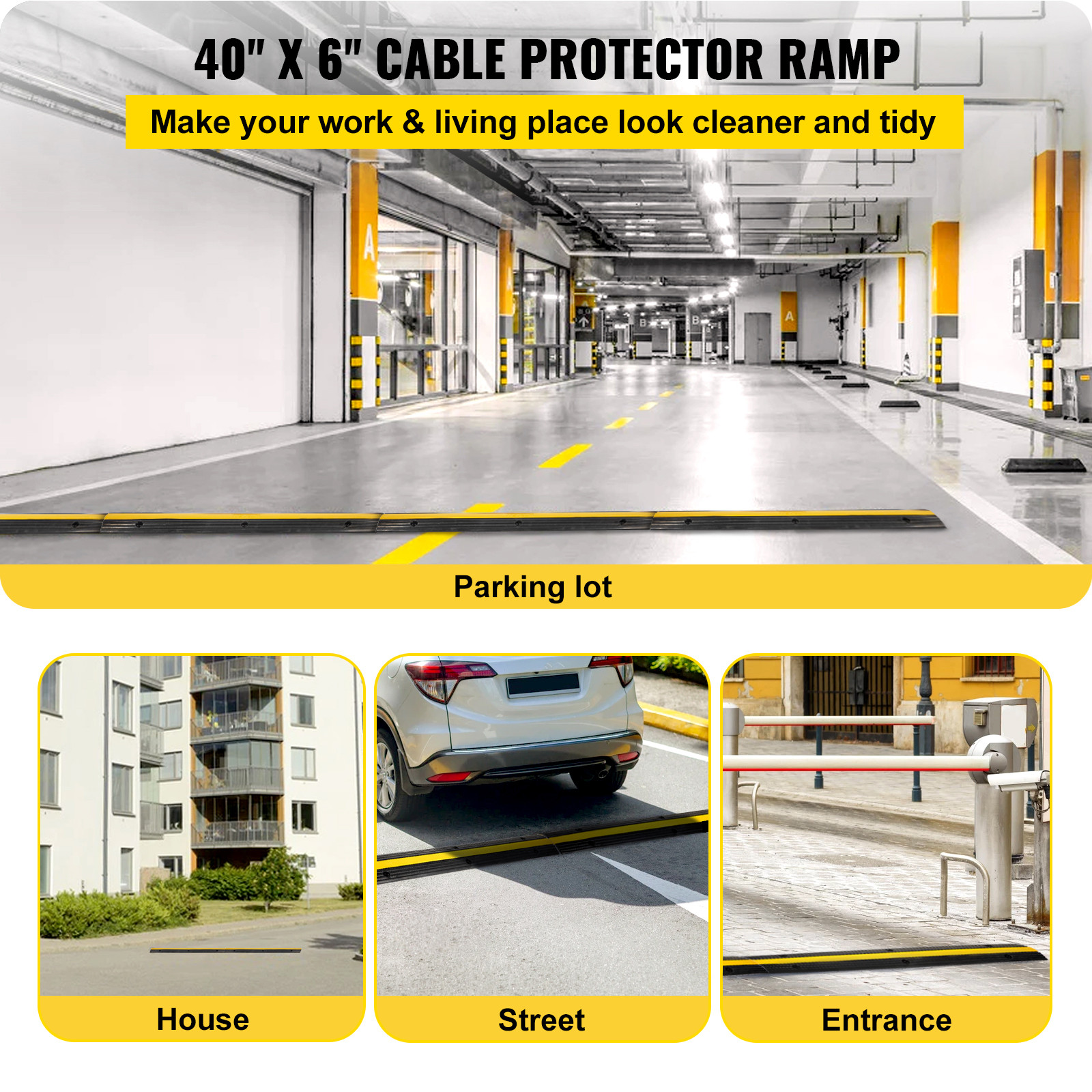 VEVOR 4 Pcs Speed Bumps 1 Channel Wire Hose 22000lbs Cable Protector Ramp