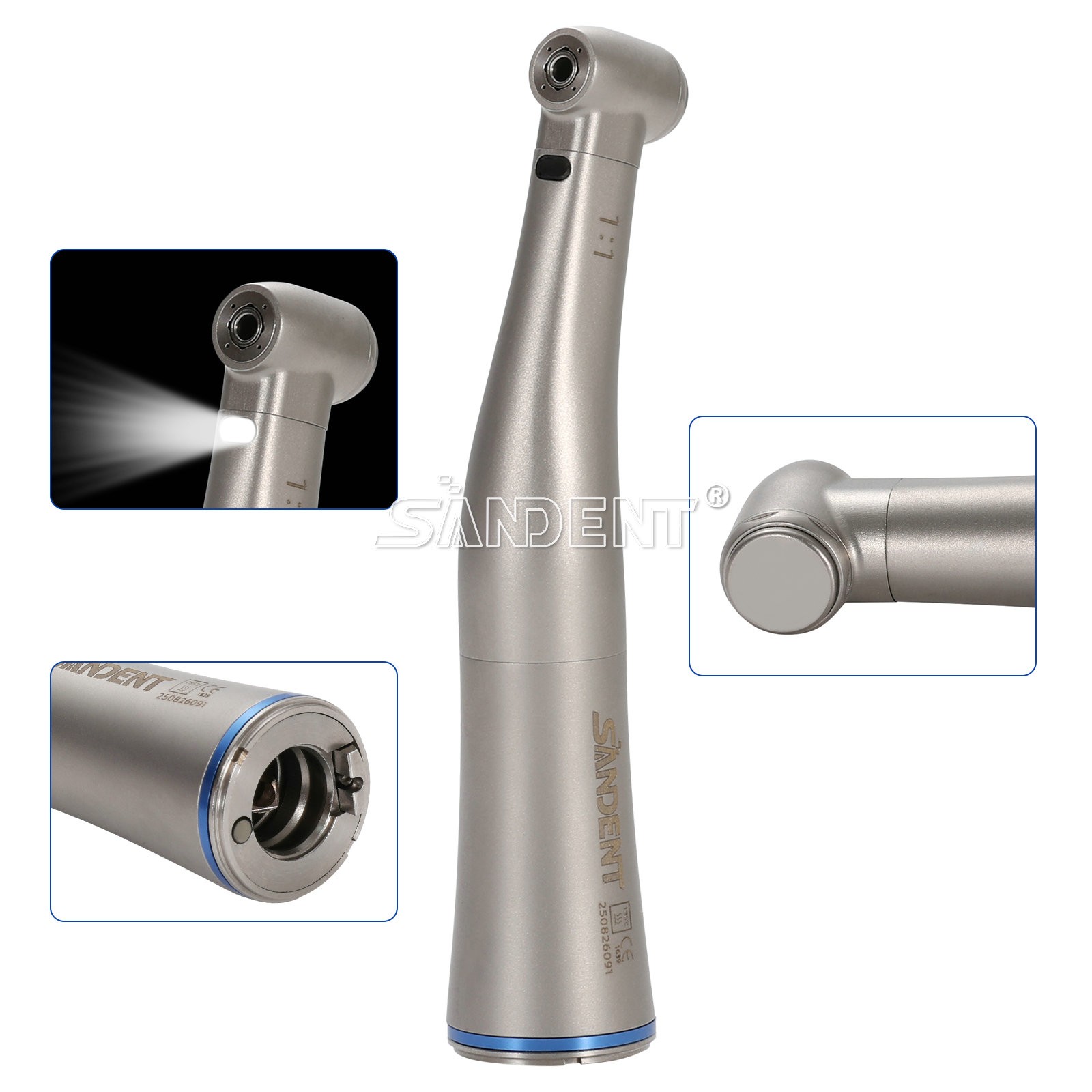 Dental 1:1 Fiber Optic LED Contra Angle Handpiece 4 Spray Push Button fit NSK po