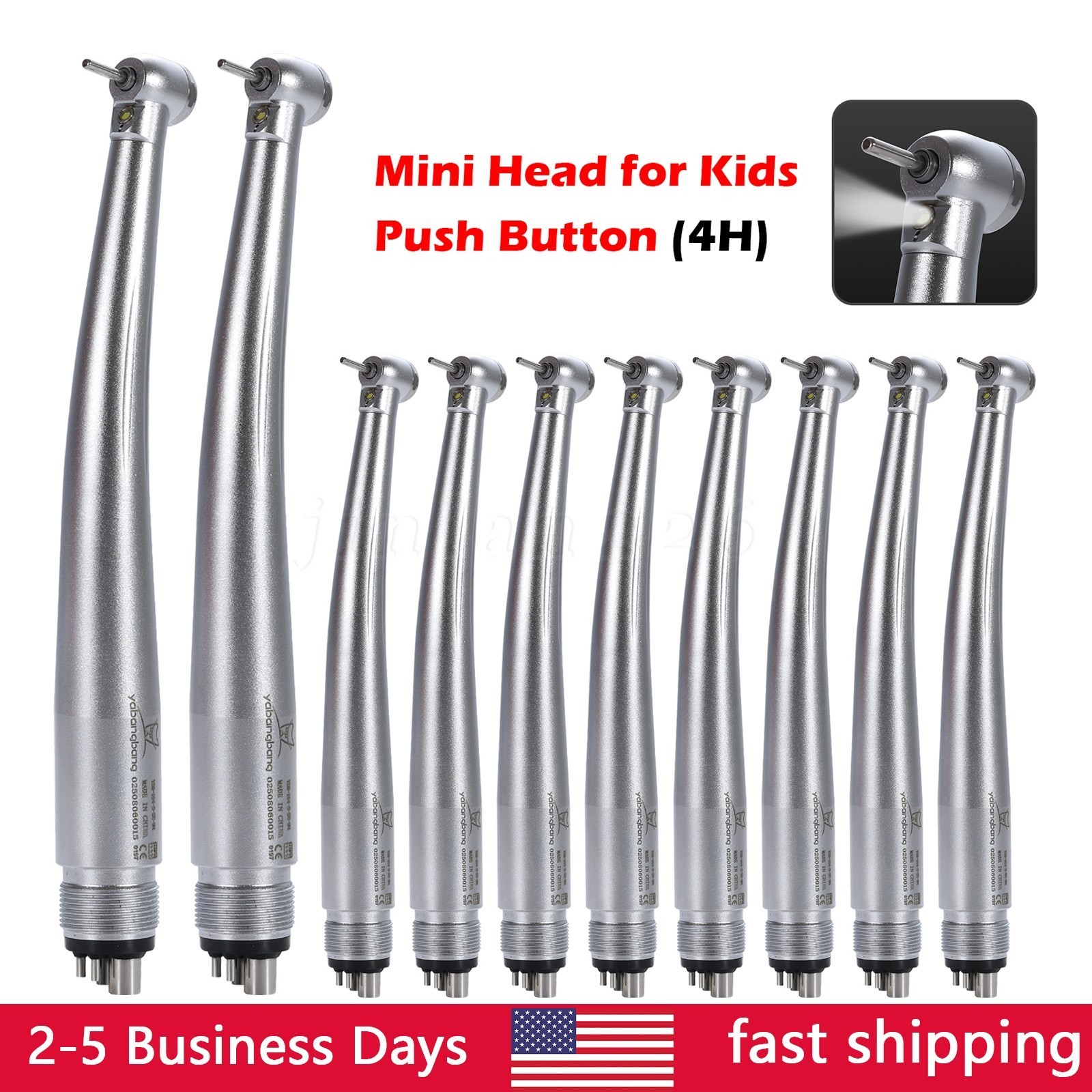 1-10 LED Dental Mini Small Head High Speed Handpiece Pedo Pediatric Push Button