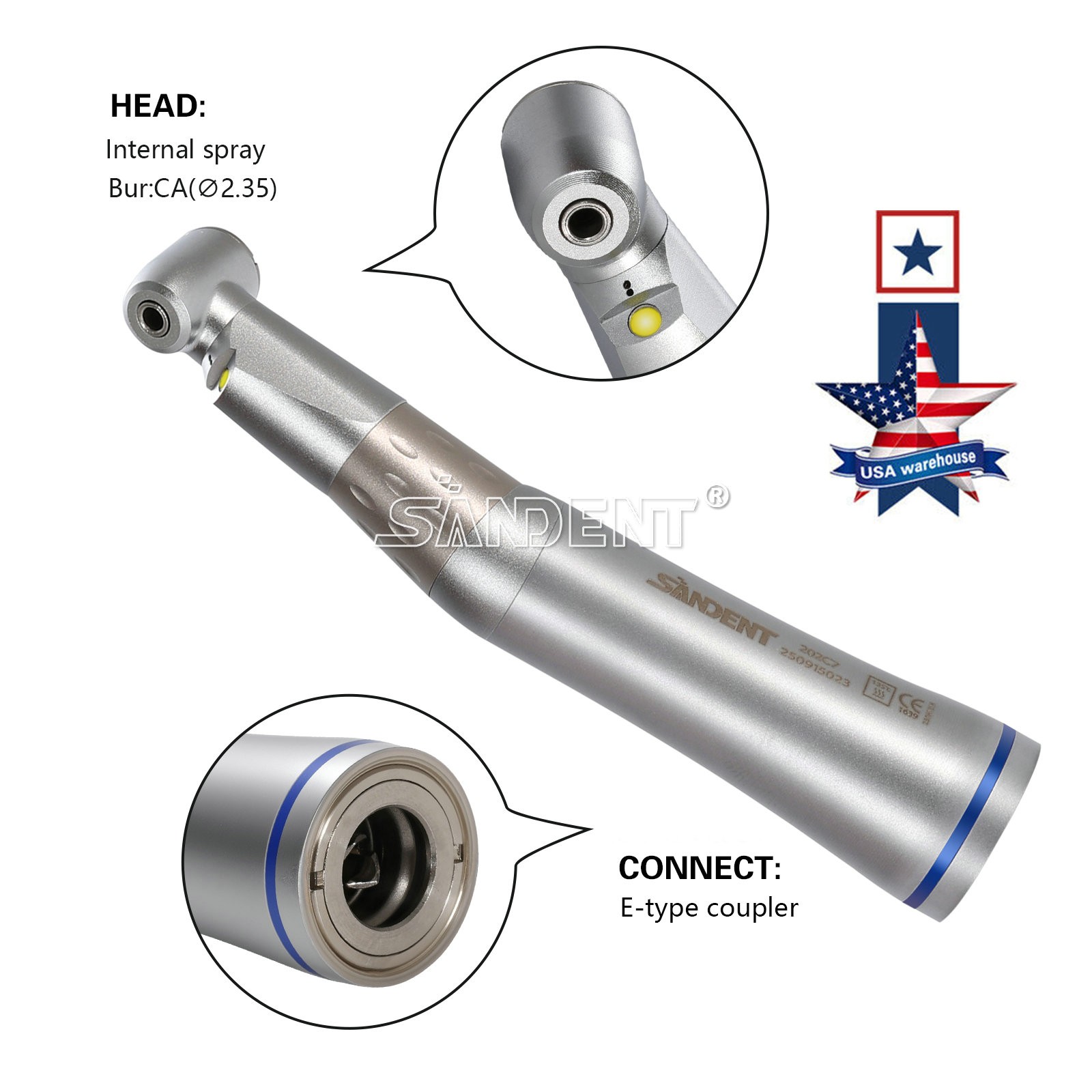 SANDENT Dental 1:1 LED Contra Angle Handpiece E-generator Push button Inner dt