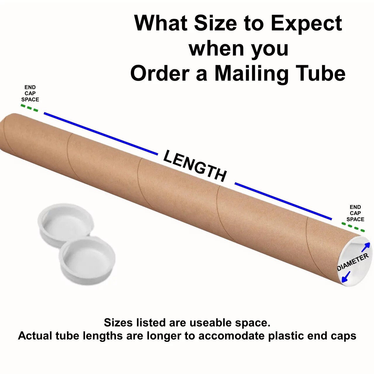 Kraft Mailing Tubes With End Caps Various Diameters and Lengths