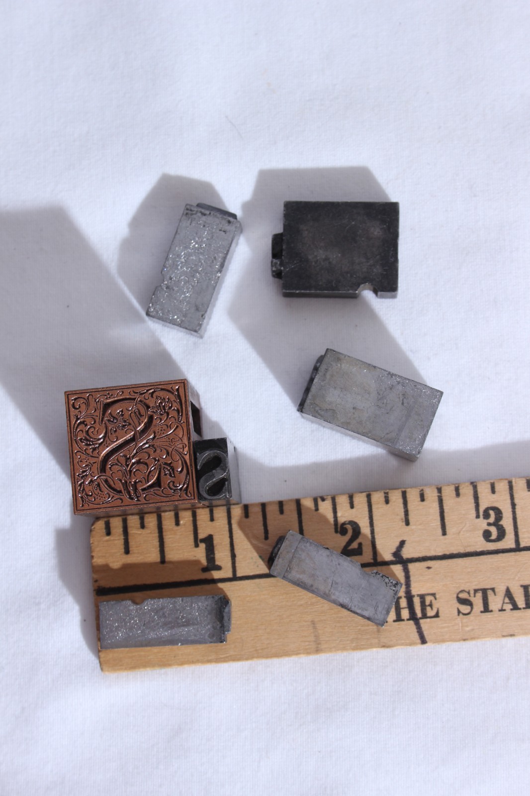 S ANTIQUE CAPITAL LETTER PRINTING BLOCK-ORNATE FLORAL-COPPER ON METAL – Extras