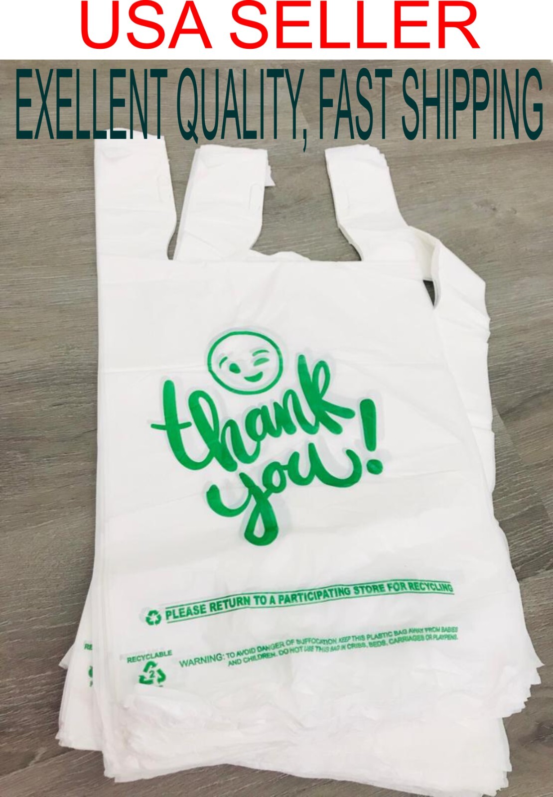 THANK YOU T-Shirt Bags 11.5″ x 6.5″ x 21″ White Plastic Shopping bag 100- 1000