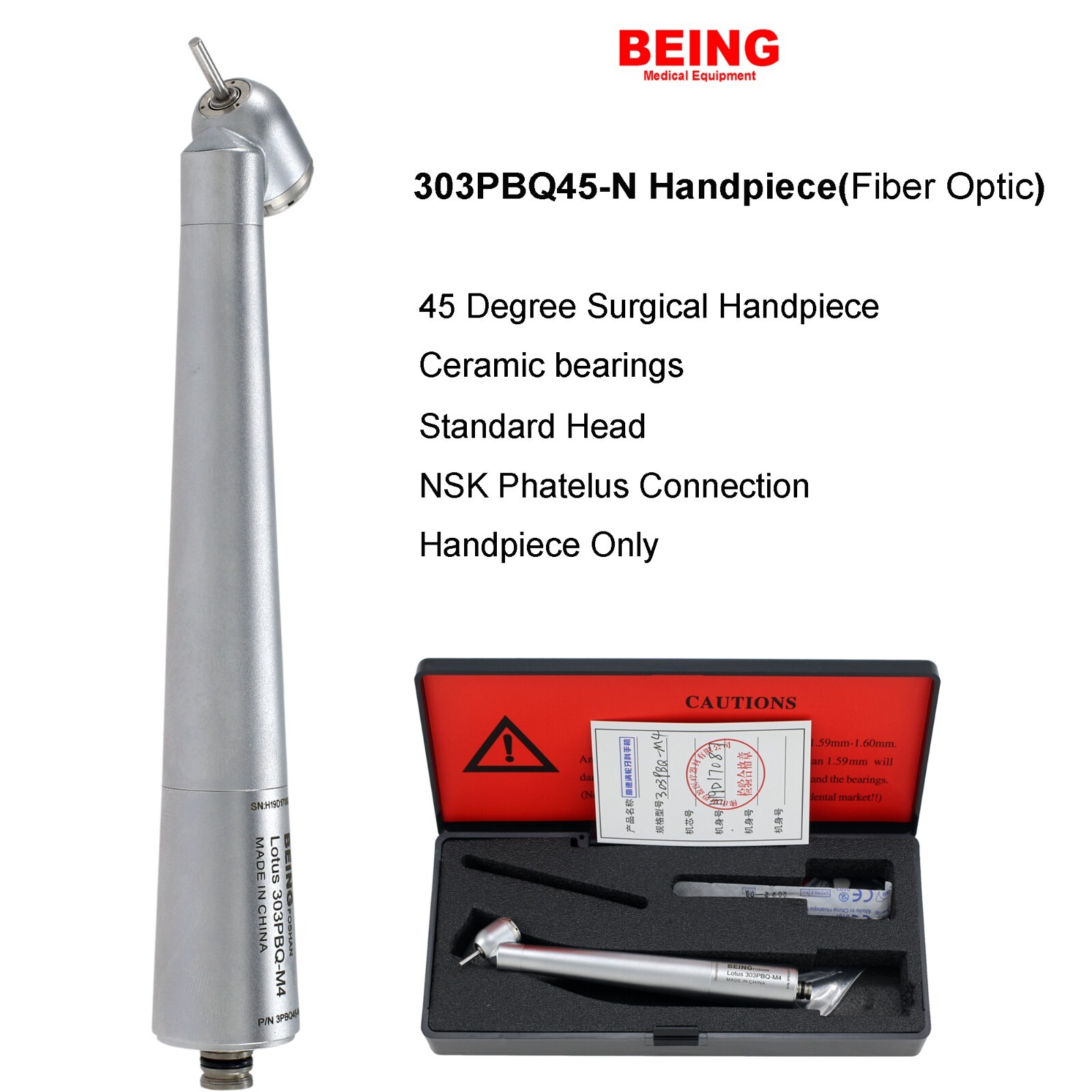 BEING Dental 45° Angle Surgical Handpiece High Speed Fiber Optic NSK Coupler 6H