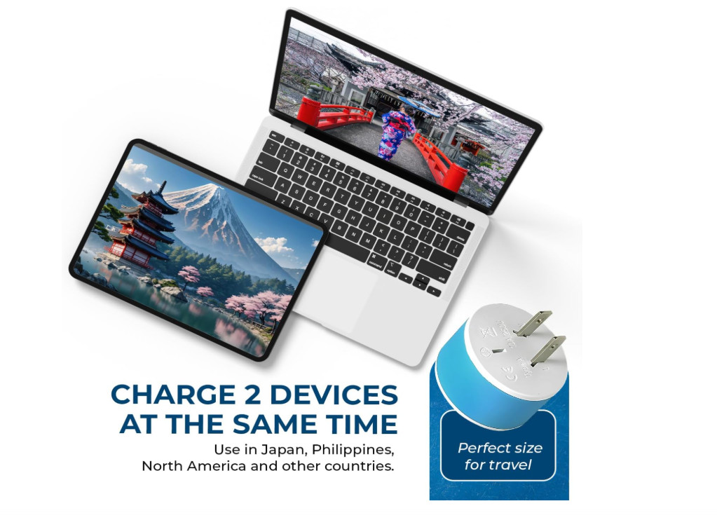 OREI Japan, Philippines Power Plug Adapter with 2 USA Inputs – Travel 3 Pack – T