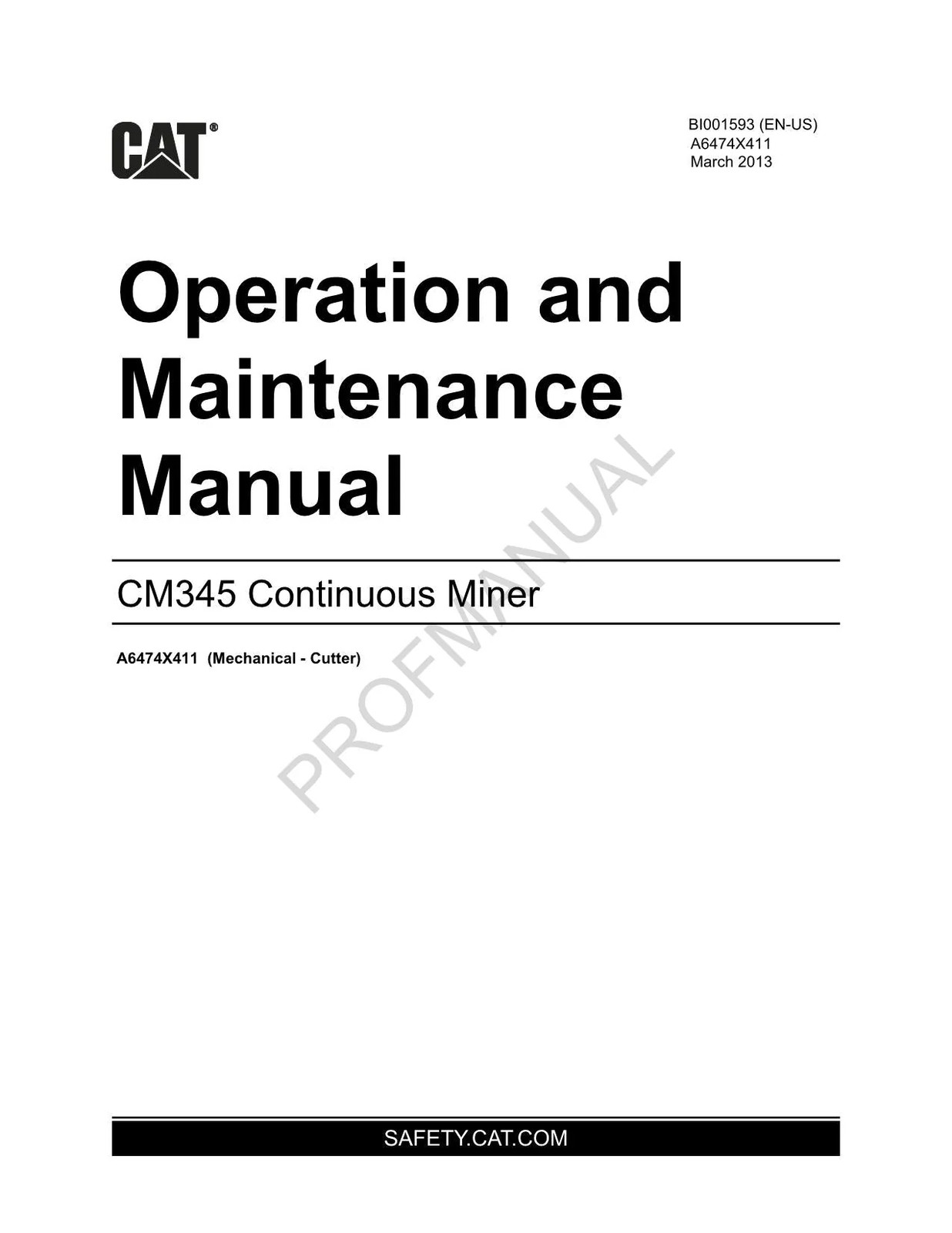 Caterpillar Cat CM345 Continuous Miner Operators Maintenance Manual Cutter