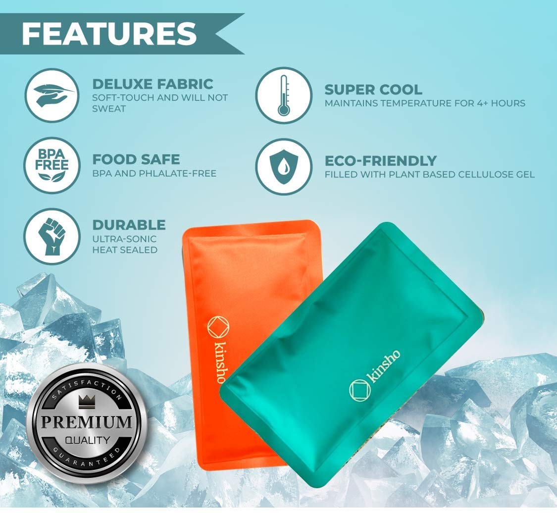 Kinsho Ice Pack For Kids Lunch Bag And Bento Boxes 4 Pack Set Reusable And