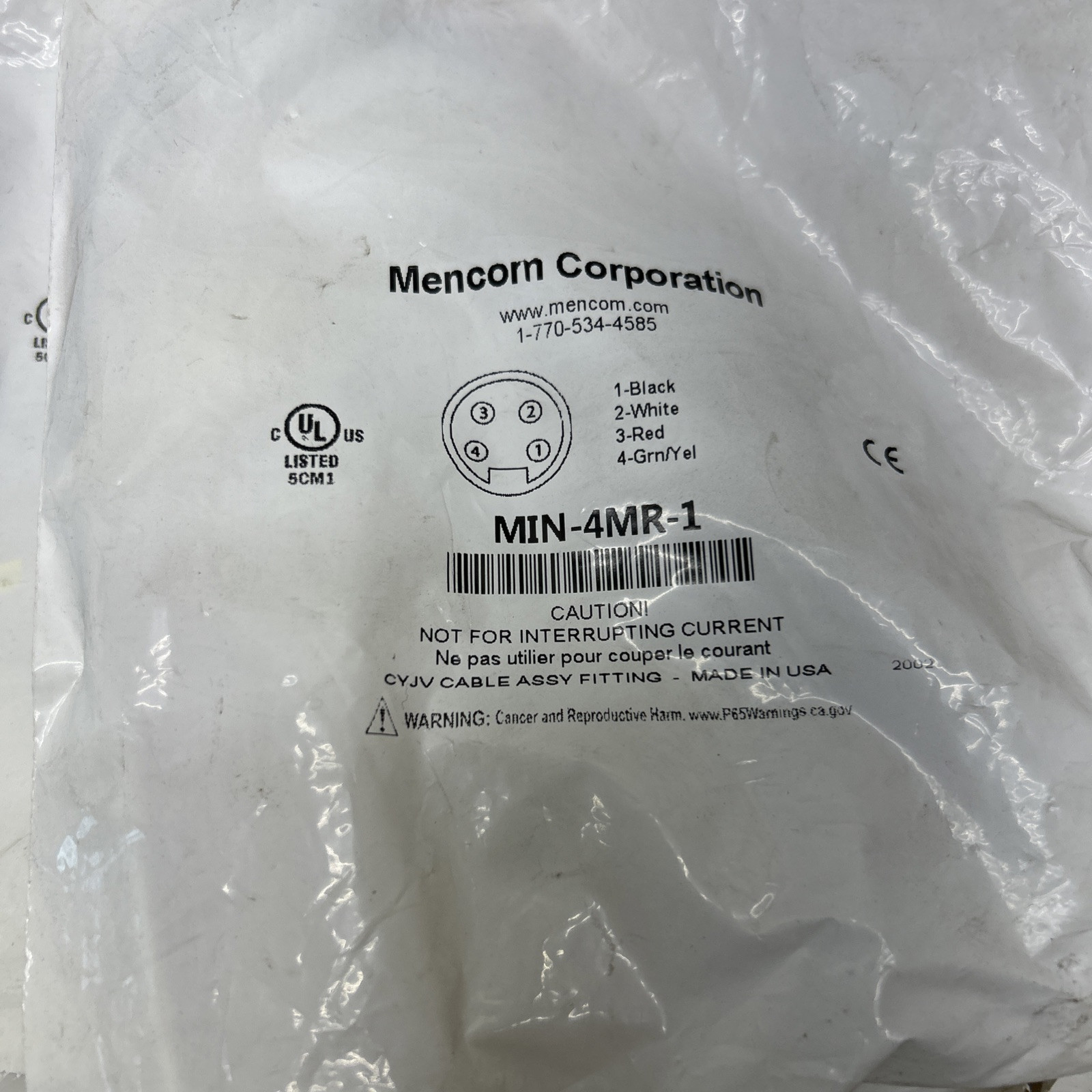 (5) Mencom MIN-4MR-1 Receptacle, Male, 4 Conductors, 1′ Cable – NEW