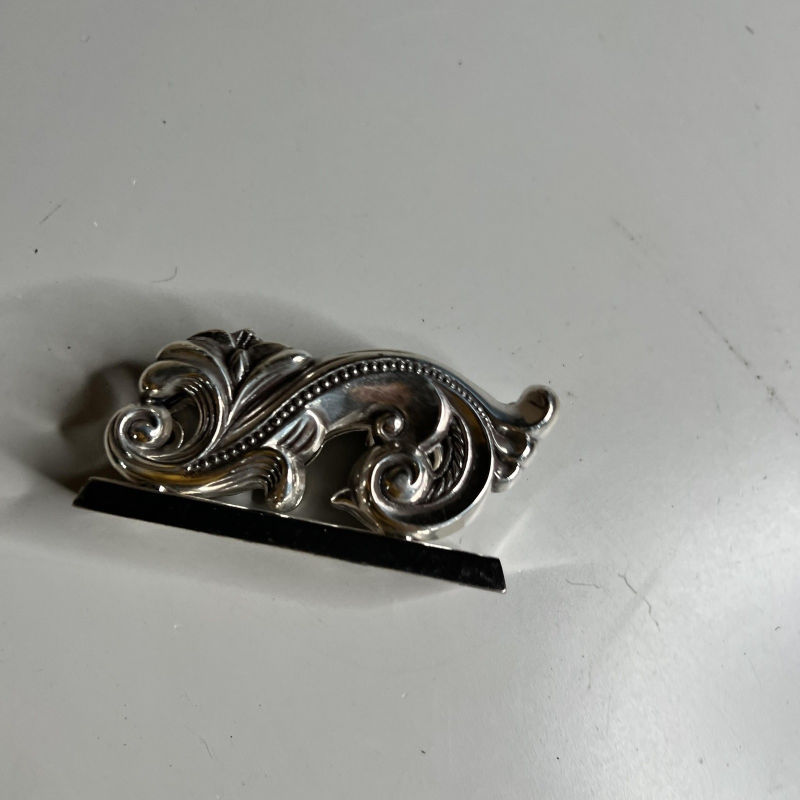 Brighton Silver Tone Scroll Business Card Holder Desk Office Taiwan Ornate Metal