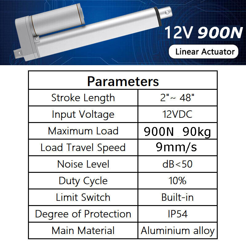 12V 2000N 900N 250N Linear Actuator 6inch Stroke 2inch to 48inch Fast Speed