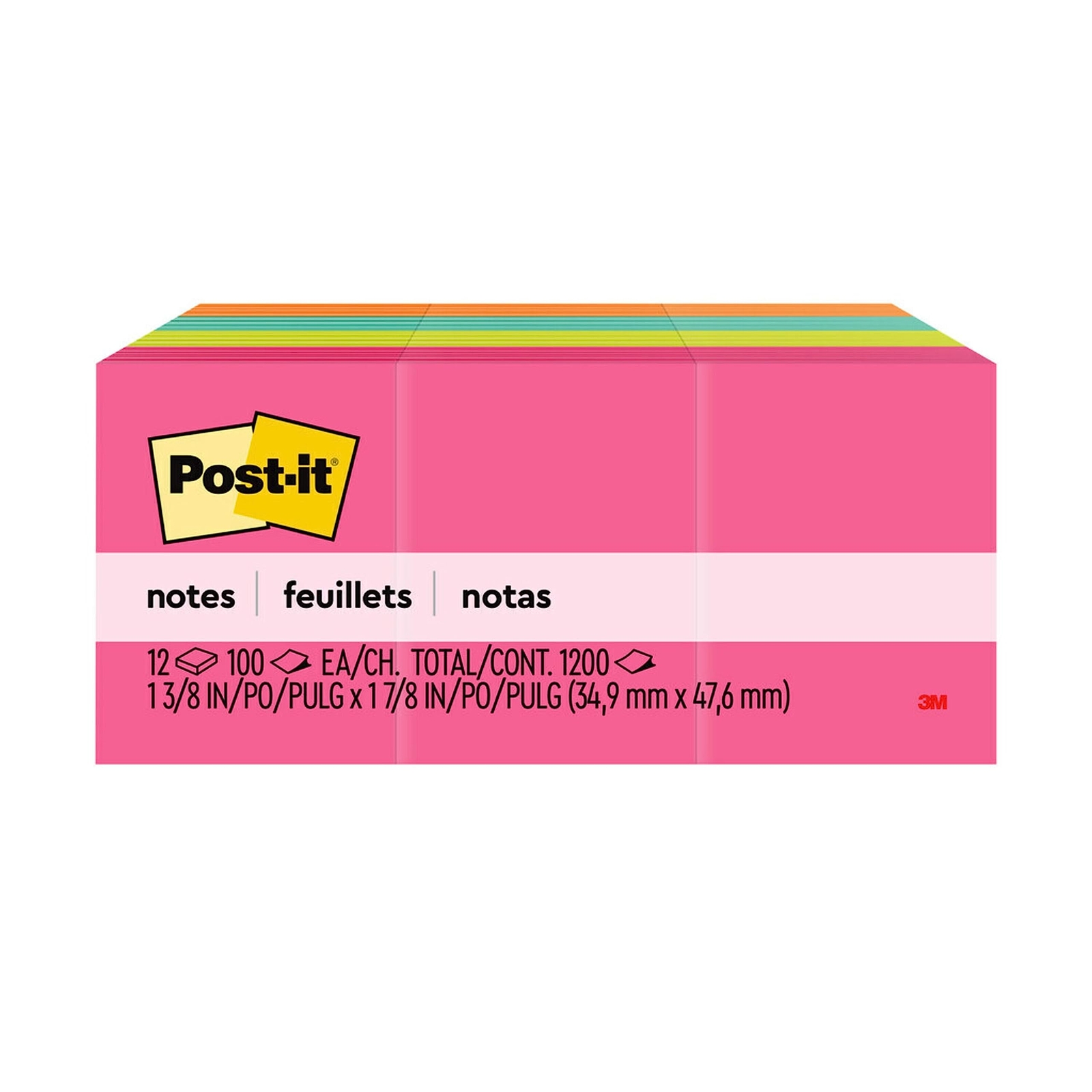 Post-it Mini Notes 1.5×2 in 12 Pads Bright Colors