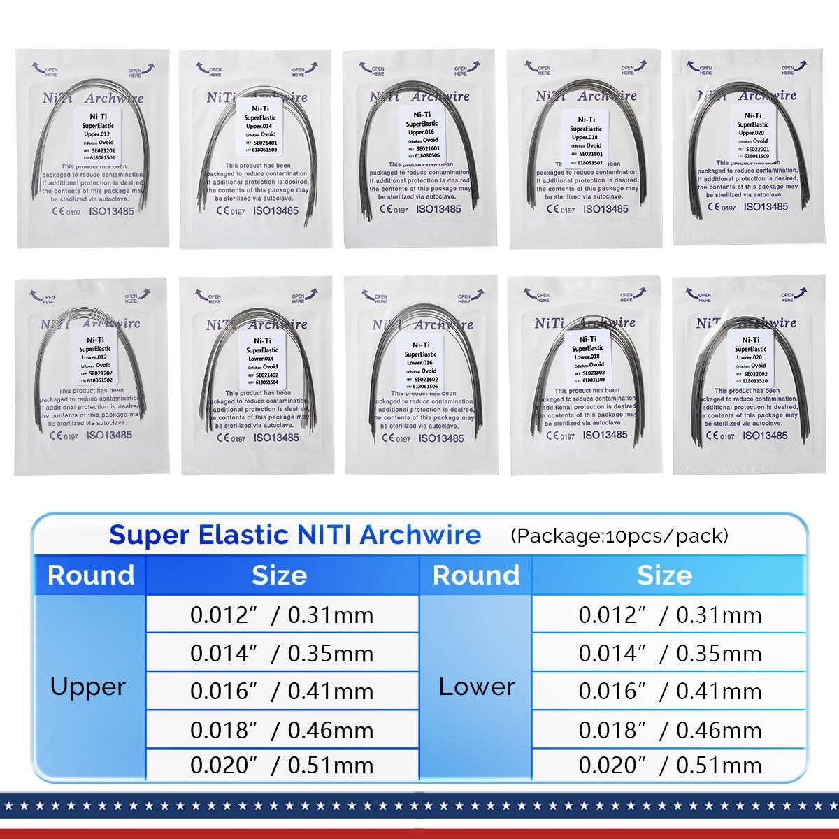 Dental Ortho Supper Elastic Niti Round Arch Wire 012/0.14/0.16/ 0.18/0.20 po