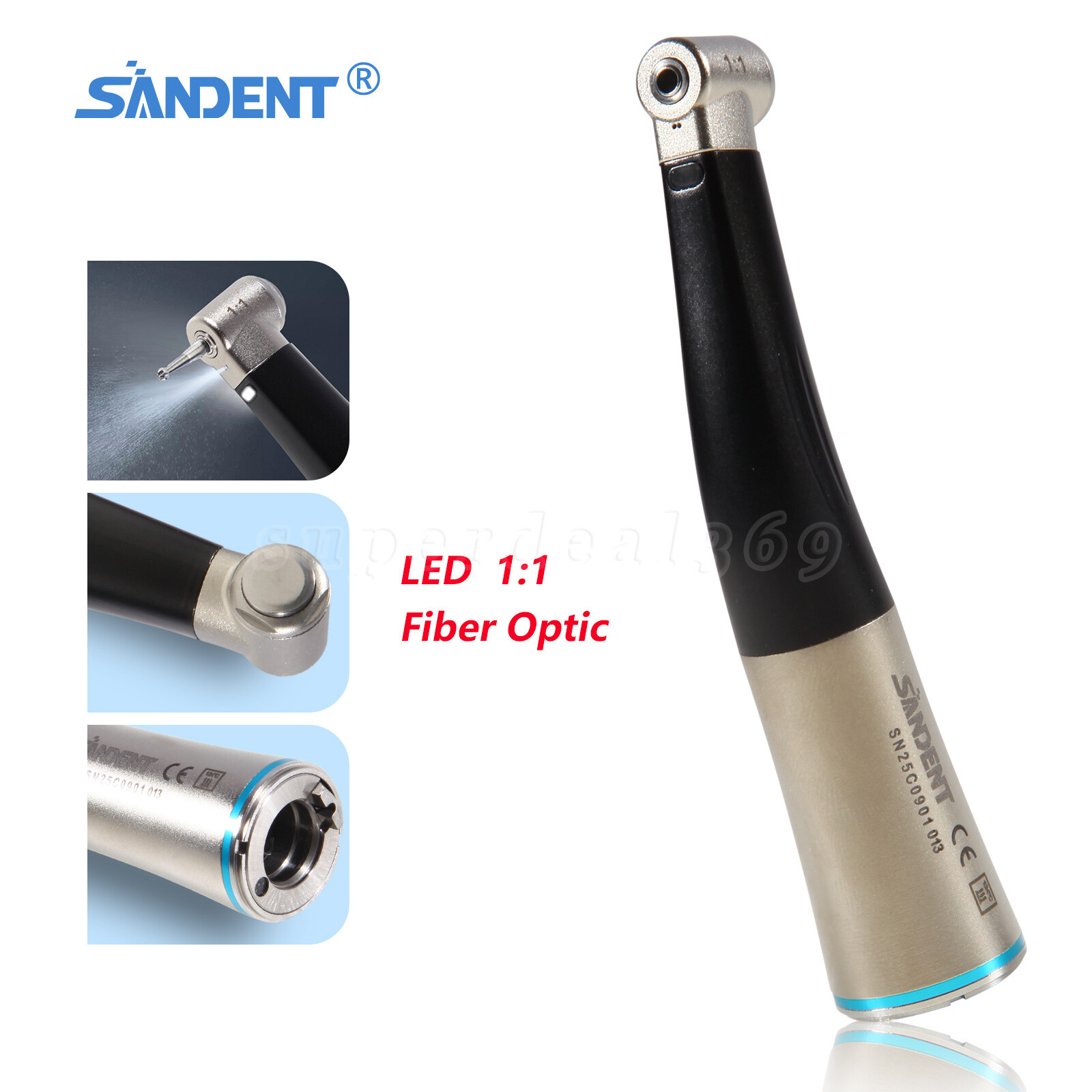 SANDENT Dental 1:1 Fiber Optic Contra Angle Low Speed Handpiece Inner Channel ns
