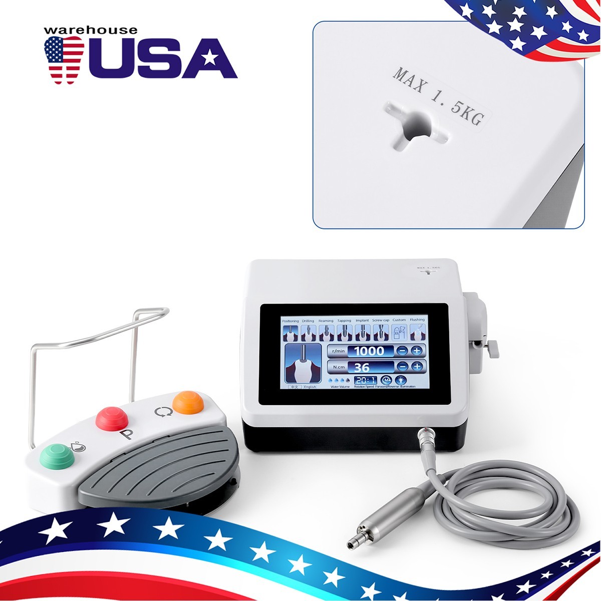Dental Implant System Surgical Motor 20:1 Reduction Handpiece Contra Angle USA