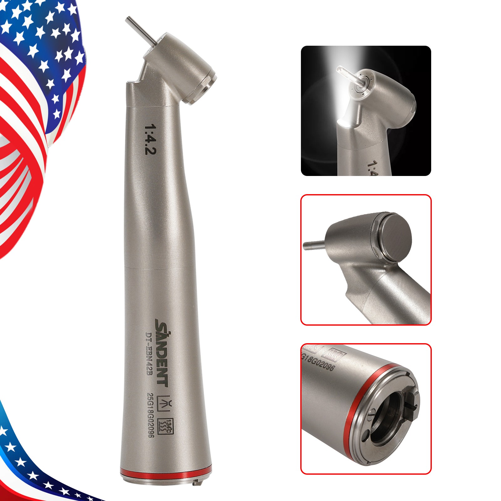 Dental Optic Fiber 1:4.2 Increasing Handpiece 45°Angle Fit FG 1.6mm burs For NSK