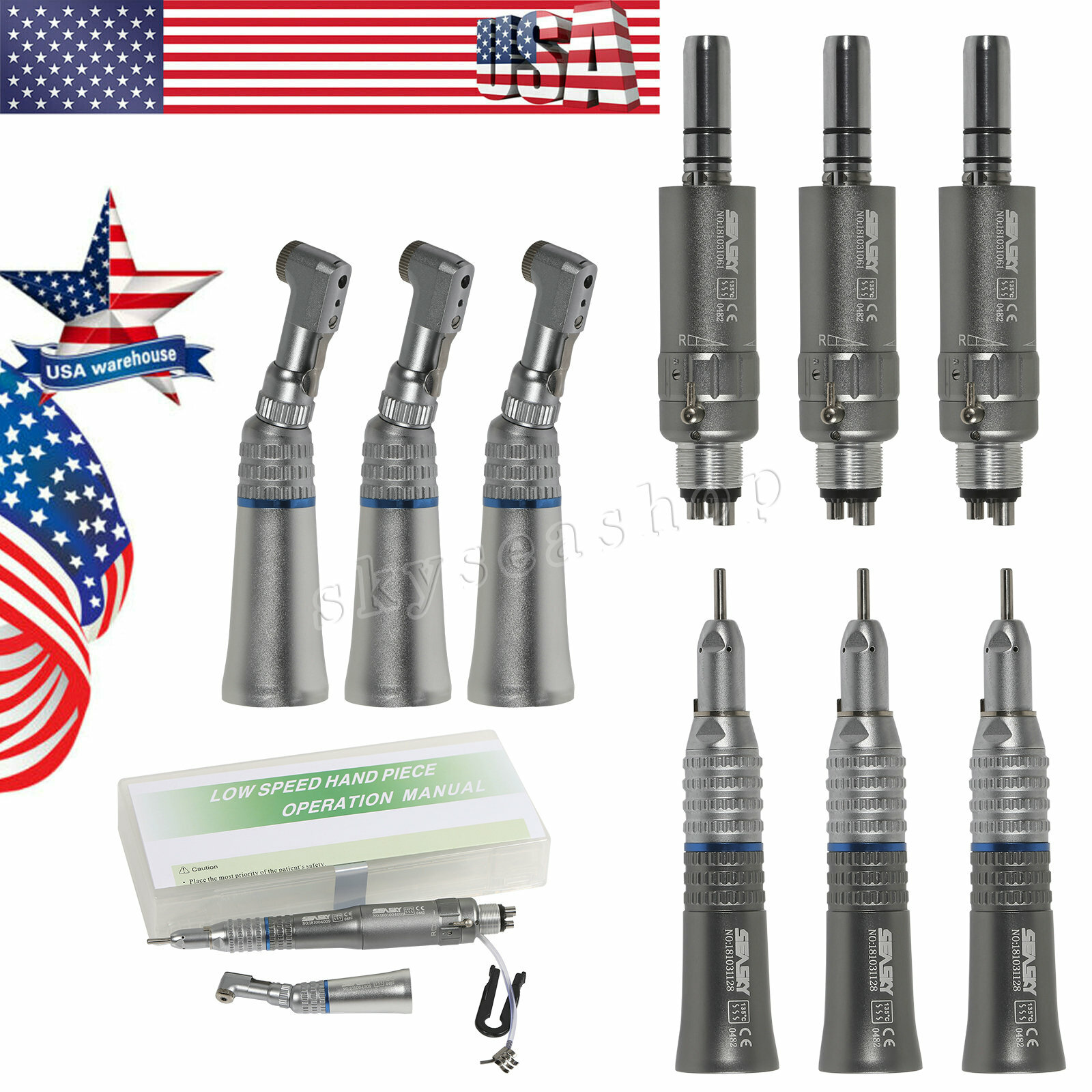 Dental Slow Speed Contra Angle Straight Handpiece Air Motor 2H/4H Micromotor imv