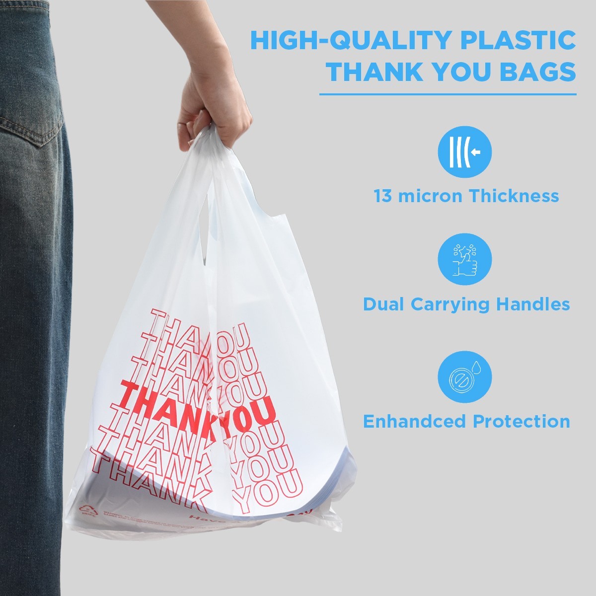 Heavy Duty Thank You Bags 11.5×6.5×22 Plastic T-Shirt Shopping Bags 1000 Pack