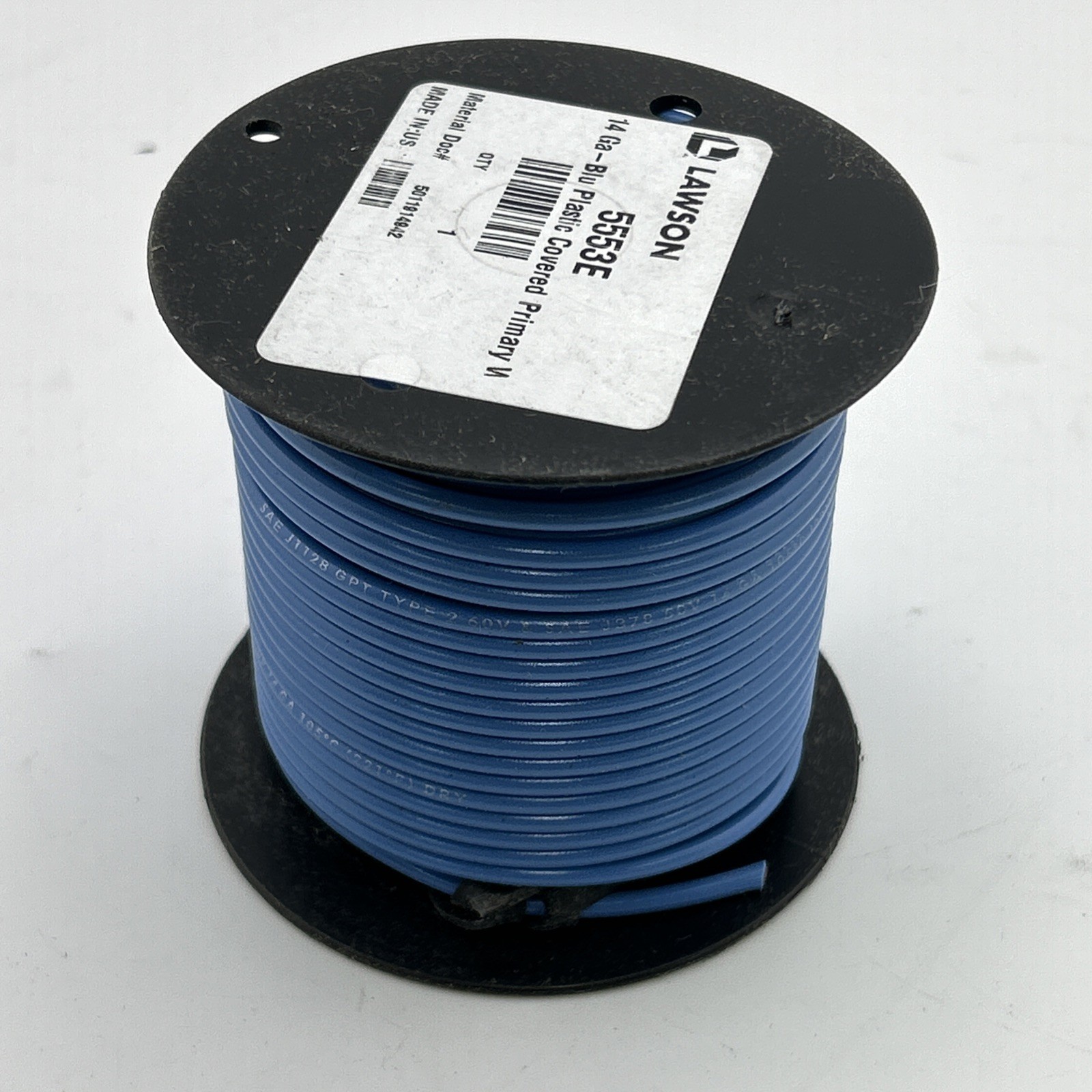 Plastic Covered Primary Wire, Vinyl Plastic, 14 AWG, 60 Volts, Blue, 100′ Length