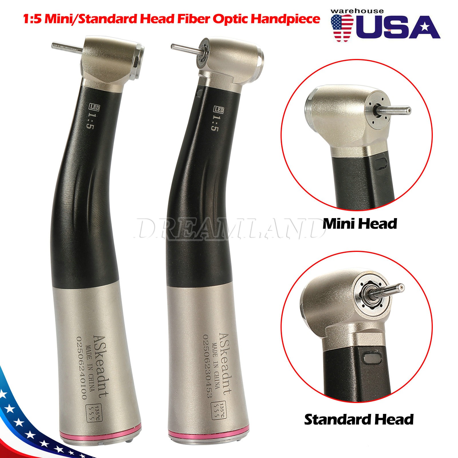 Dental LED 1:5 Contra Angle Fiber Optic Handpiece Mini / Standard Head 2 Colors