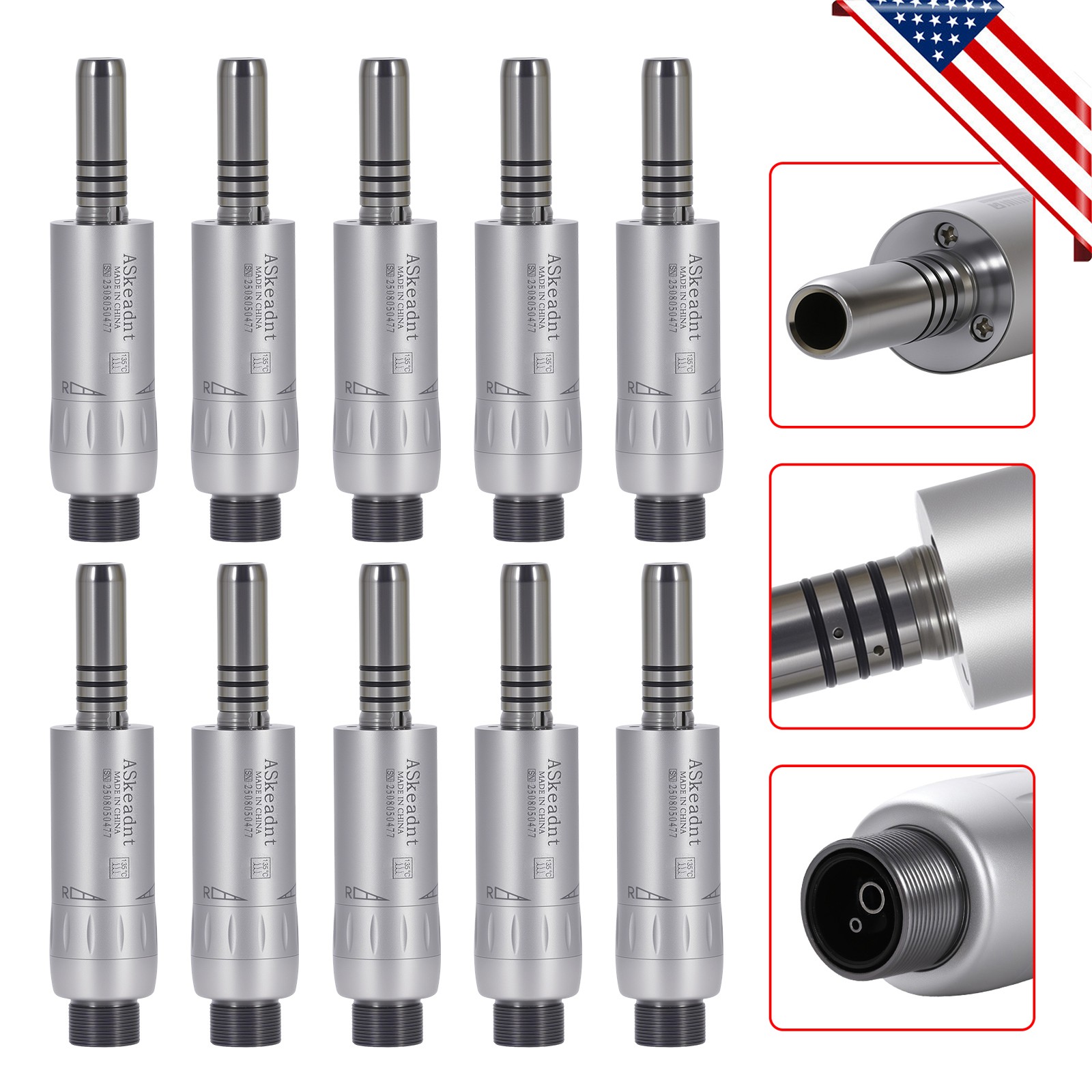 1-10 ASK Dental Slow Low Speed Air Motor Handpiece Internal Water Spray 2 Hole