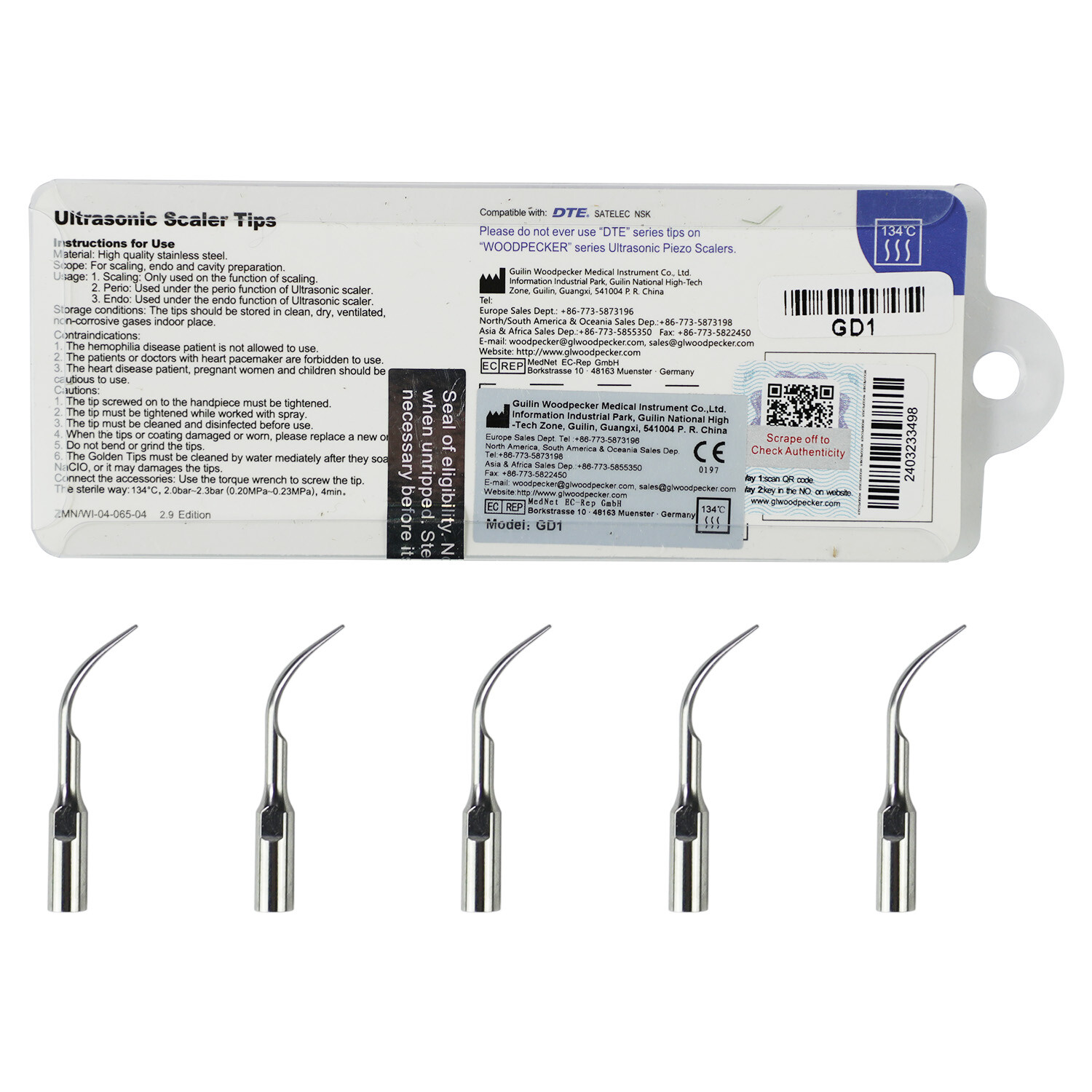 Woodpecker DTE Dental Ultrasonic Scaler Tips GD1 GD3 GD5 PD1 ED1 PD4 GD2 ED15