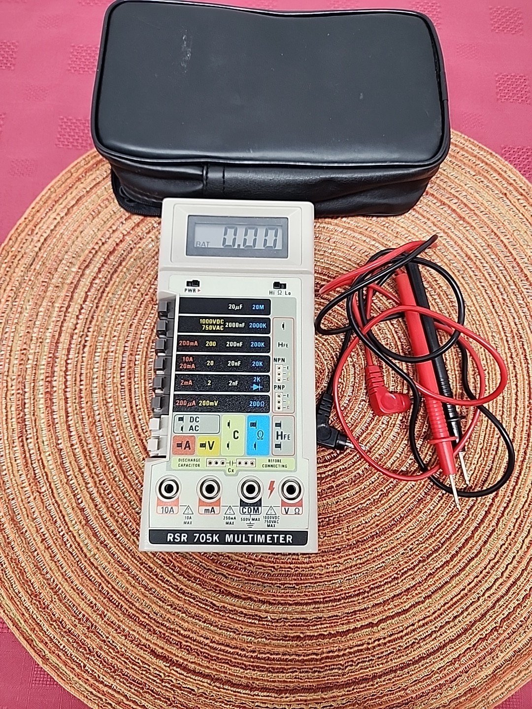 RSR 705K Digital Multimeter W Case & Test Leads 1987 Made In Taiwan Working