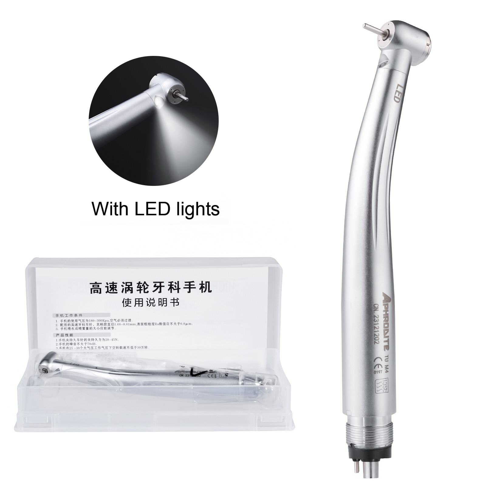 NSK Type Dental LED High Speed Handpiece Internal Triple Spray Push Button 4H CE