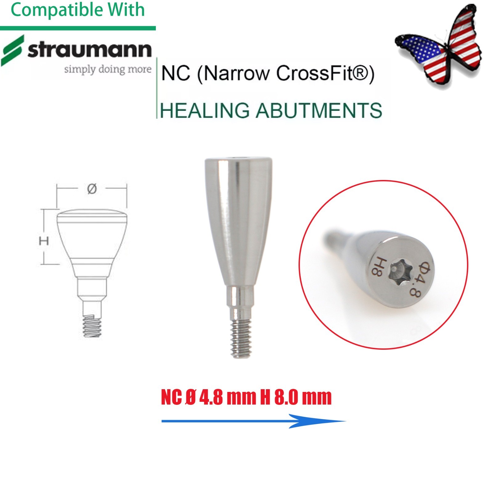 US Straumann Healing Abutment Cap/Closure Cover Screw NC & RC Platform Titanium