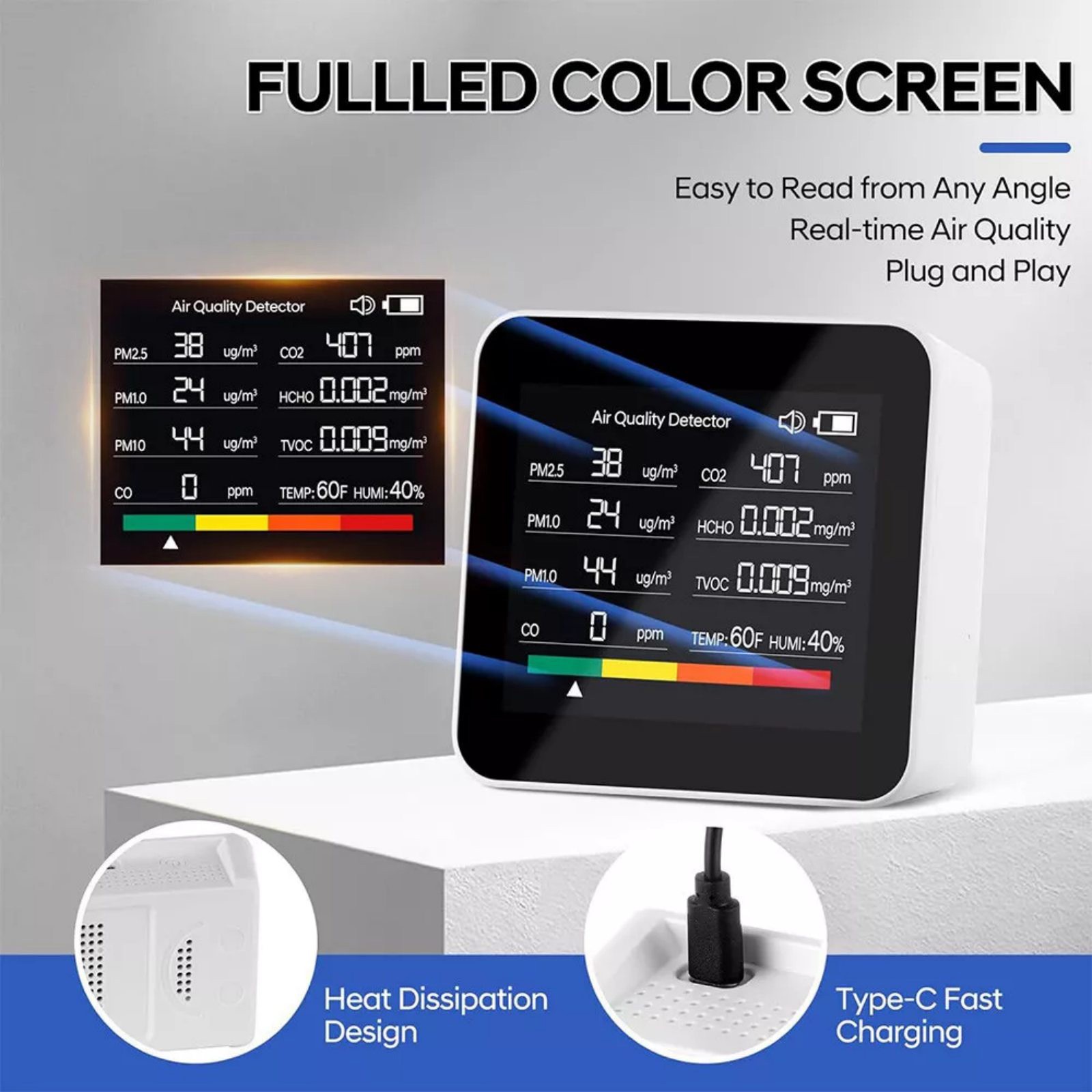 Multi-function Air Quality Monitor For Home Use 9-in-1 Detector W/LED Display