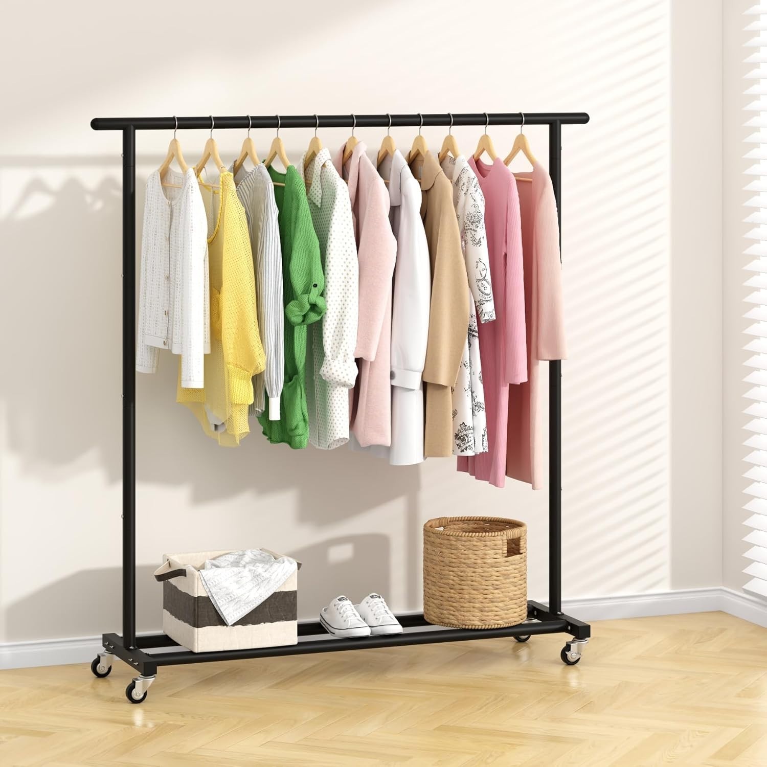 Versatile Metal Garment Organizer with Wheels – Perfect for Home or Retail Use