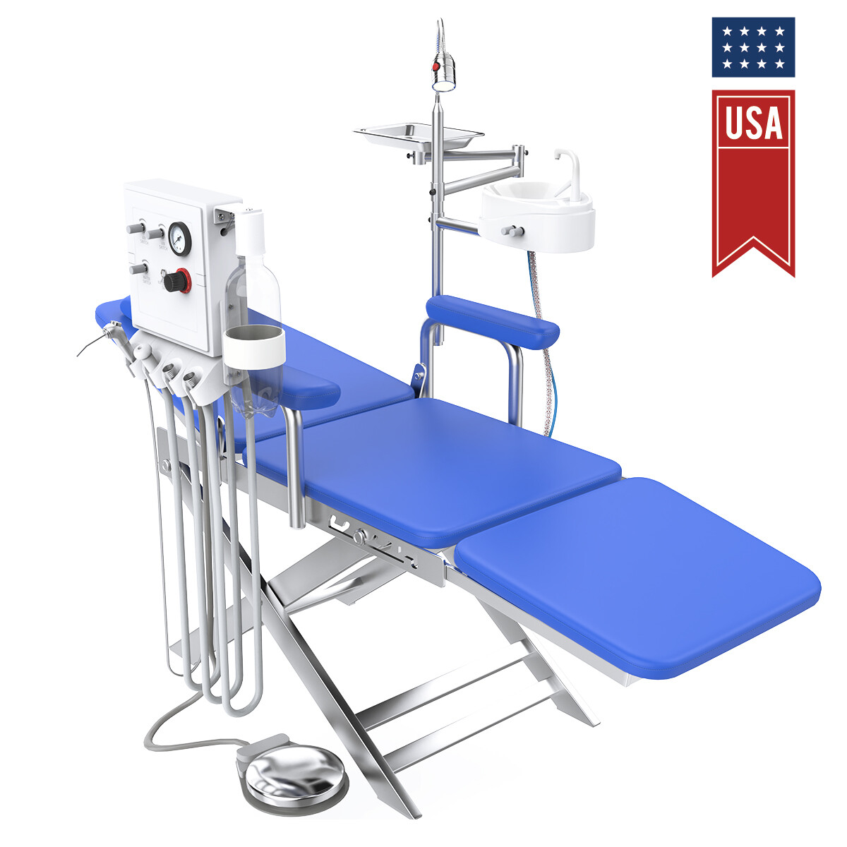 5 Types Portable Dental Folding Chair Package LED Light+Air Turbine Unit 4 Holes
