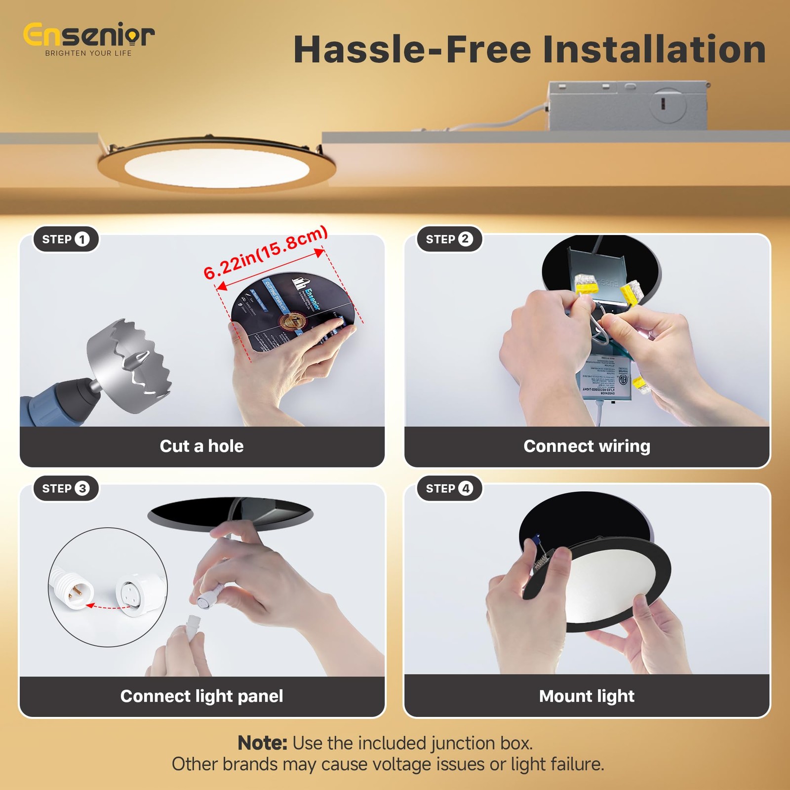 Ensenior 6 Pack 6 Inch LED 6 Inch, 2700/3000/3500/4000/5000k – 5cct Black