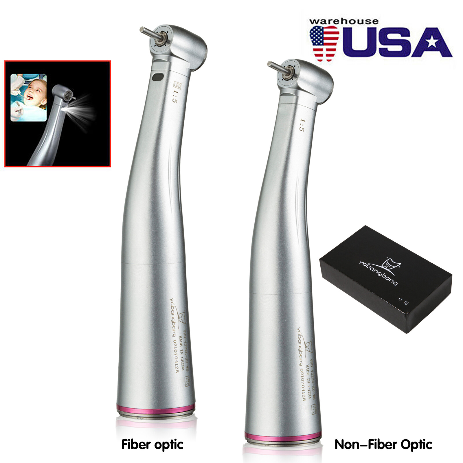 Dental 1:5 Increasing Contra Angle LED Optic Handpiece Fit NSK Electric Motor OR