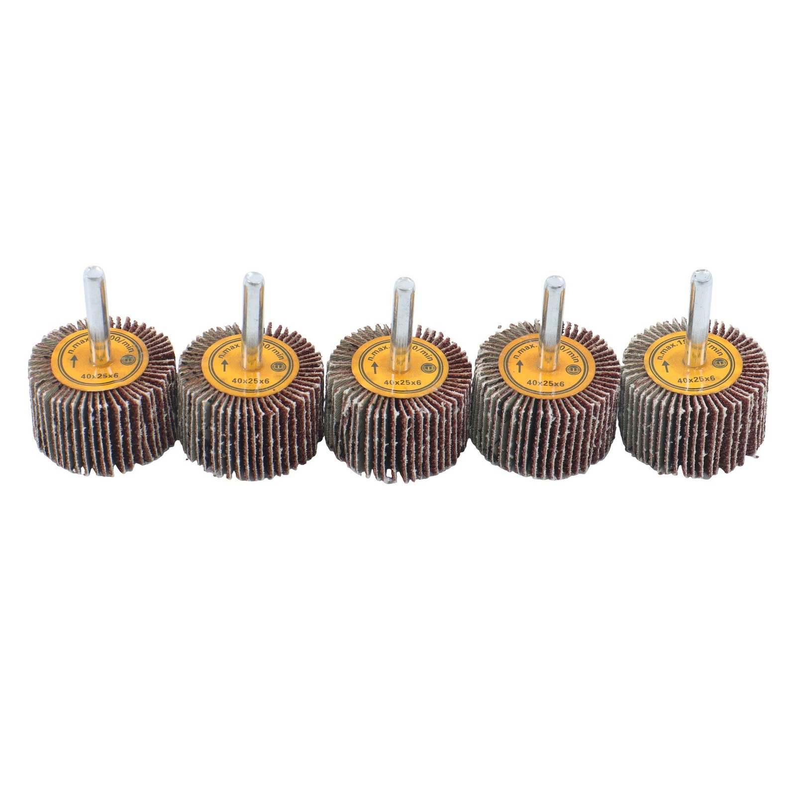 Aluminum Oxide Shank Mounted Flap Wheels, 1-1/2″ x 1″ x 1/4″, 60 Grit – 5 Pack
