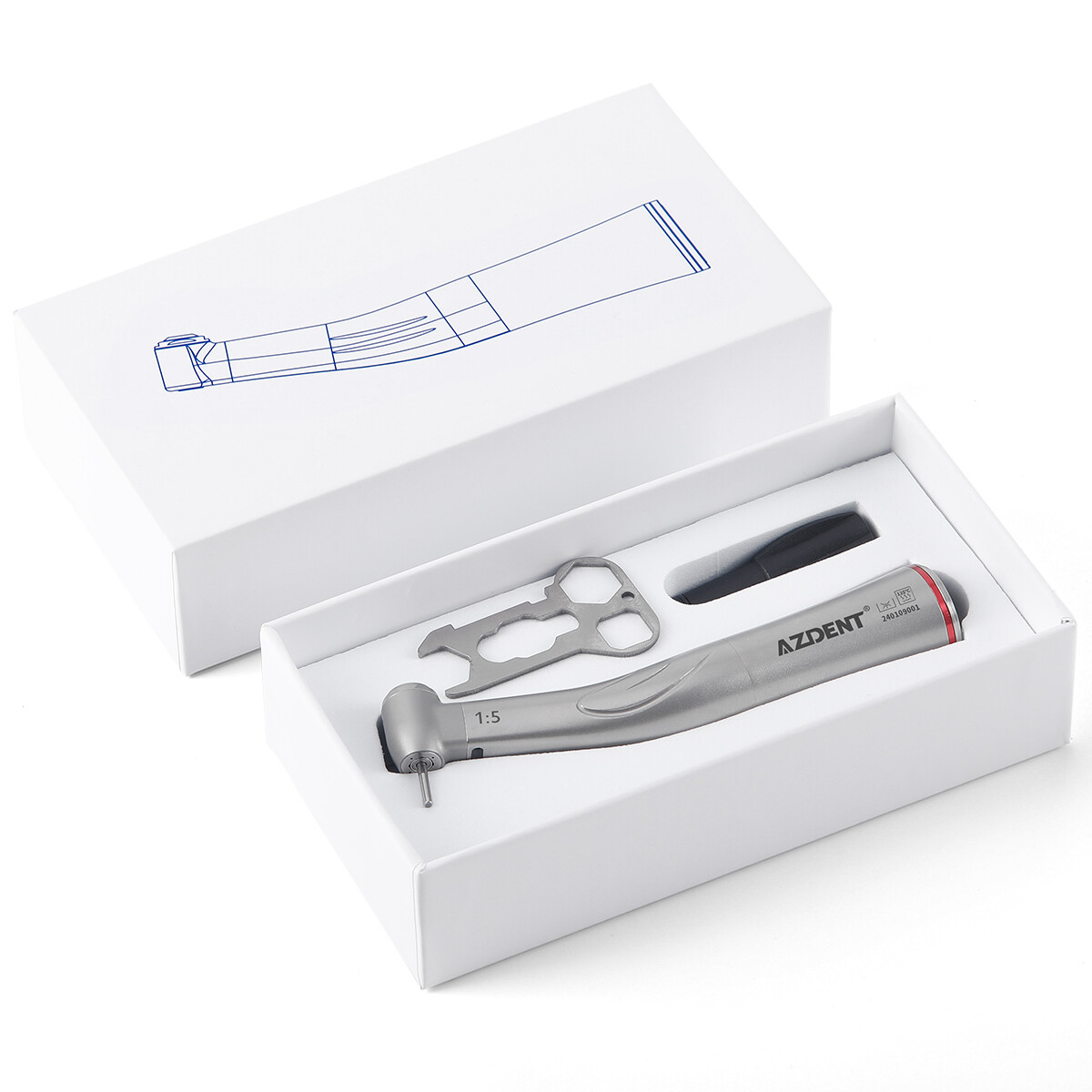 Dental LED 1:5 Increasing Fiber Optic Contra Angle Handpiece 4 Way Spray Push