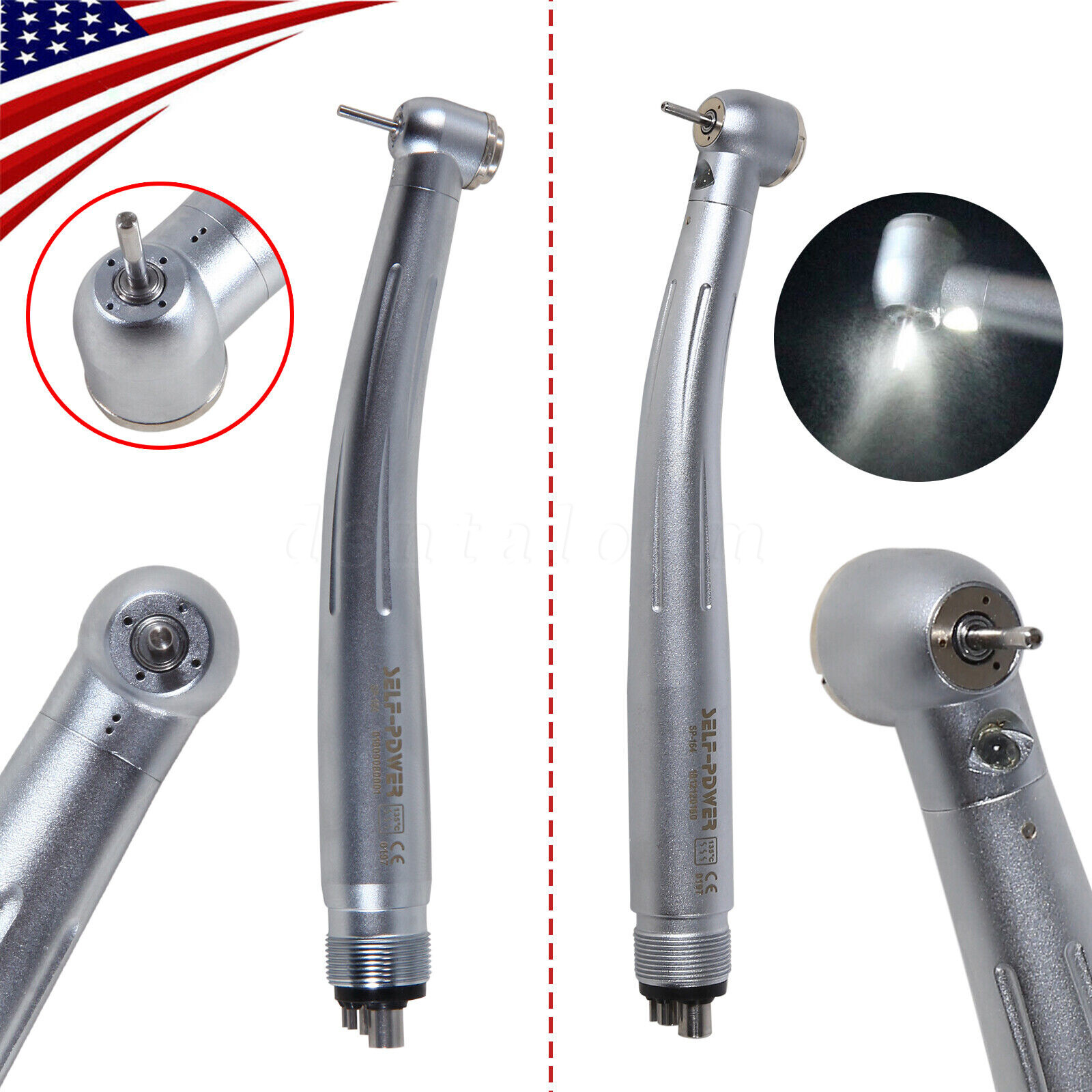 SELF-POWER Dental No-LED / LED E-generator High Speed Handpiece 4Hole Turbine
