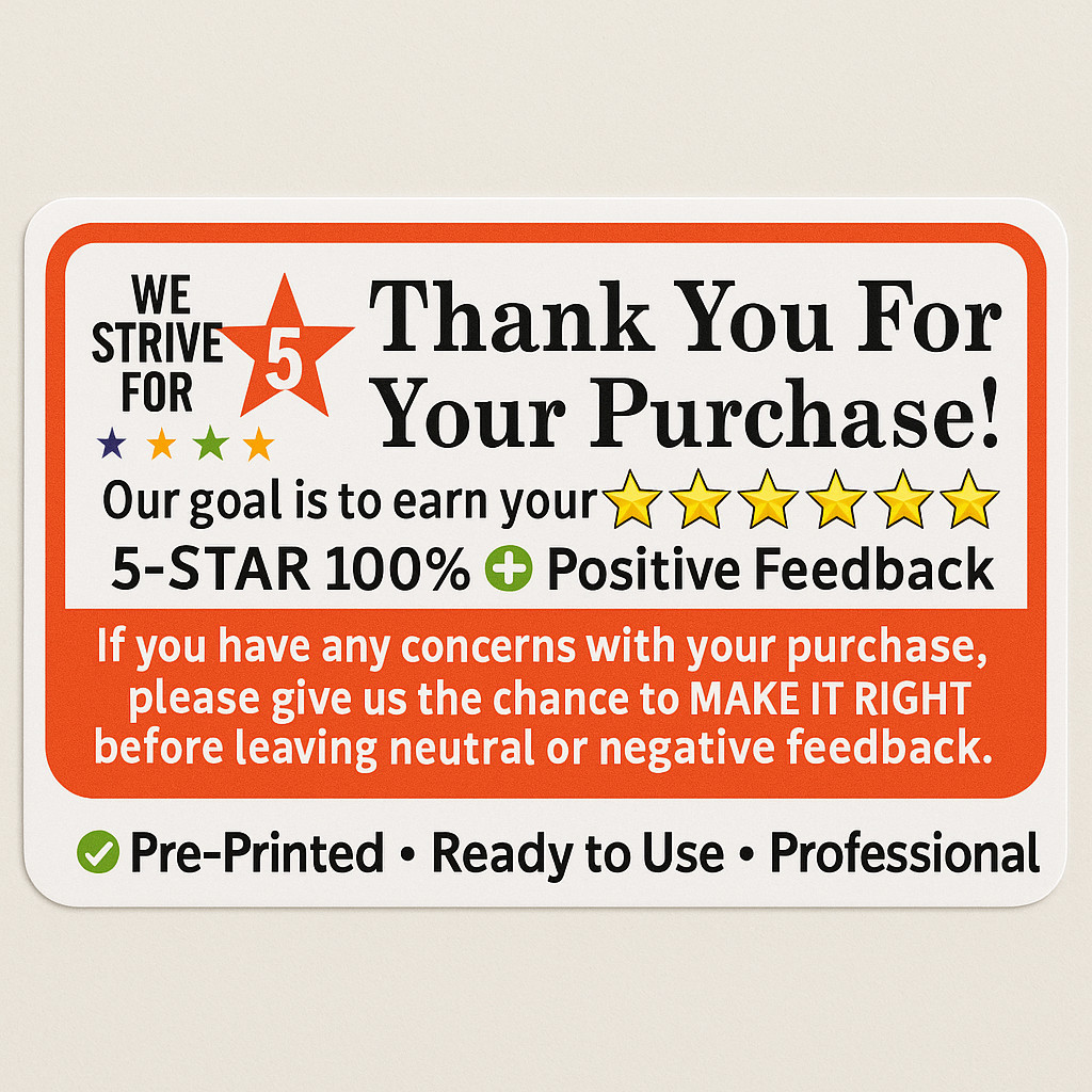 5 Rolls Thank You for Your Purchase Stickers 2″x3″ 250/Roll (1250)