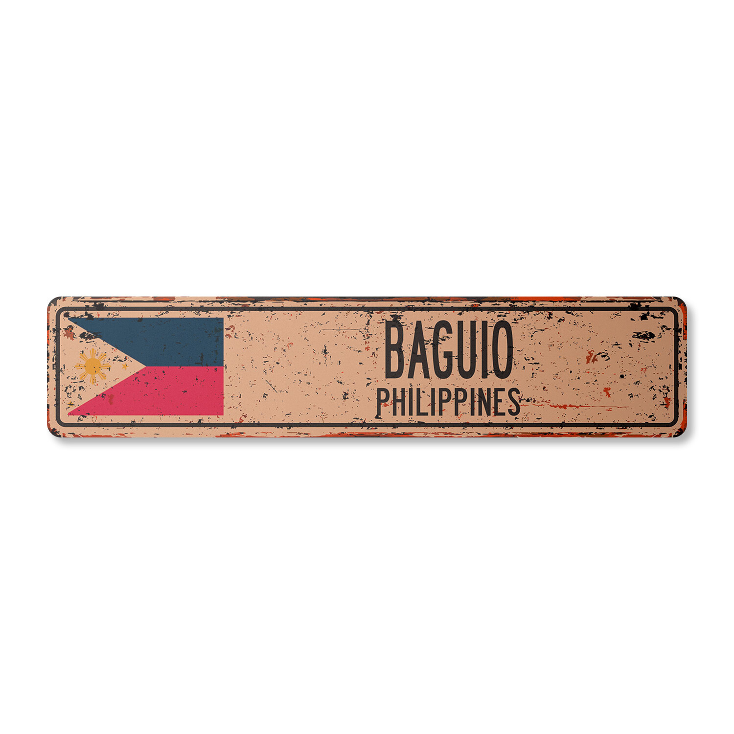 BAGUIO PHILIPPINES Vintage Street Sign Filipino flag city country road rustic