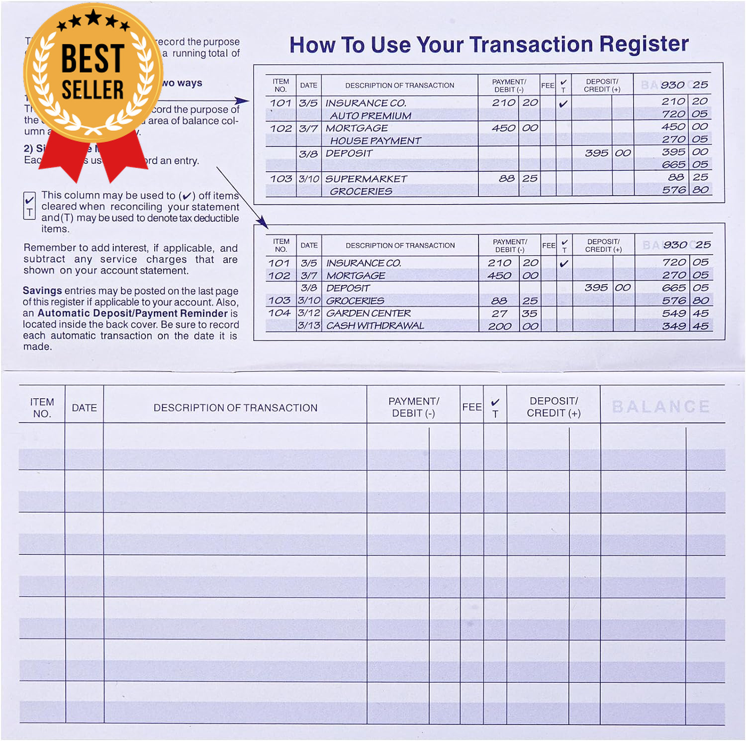 24 PCS Check Registers for Personal Checkbook, Easy to Read Checkbook Register
