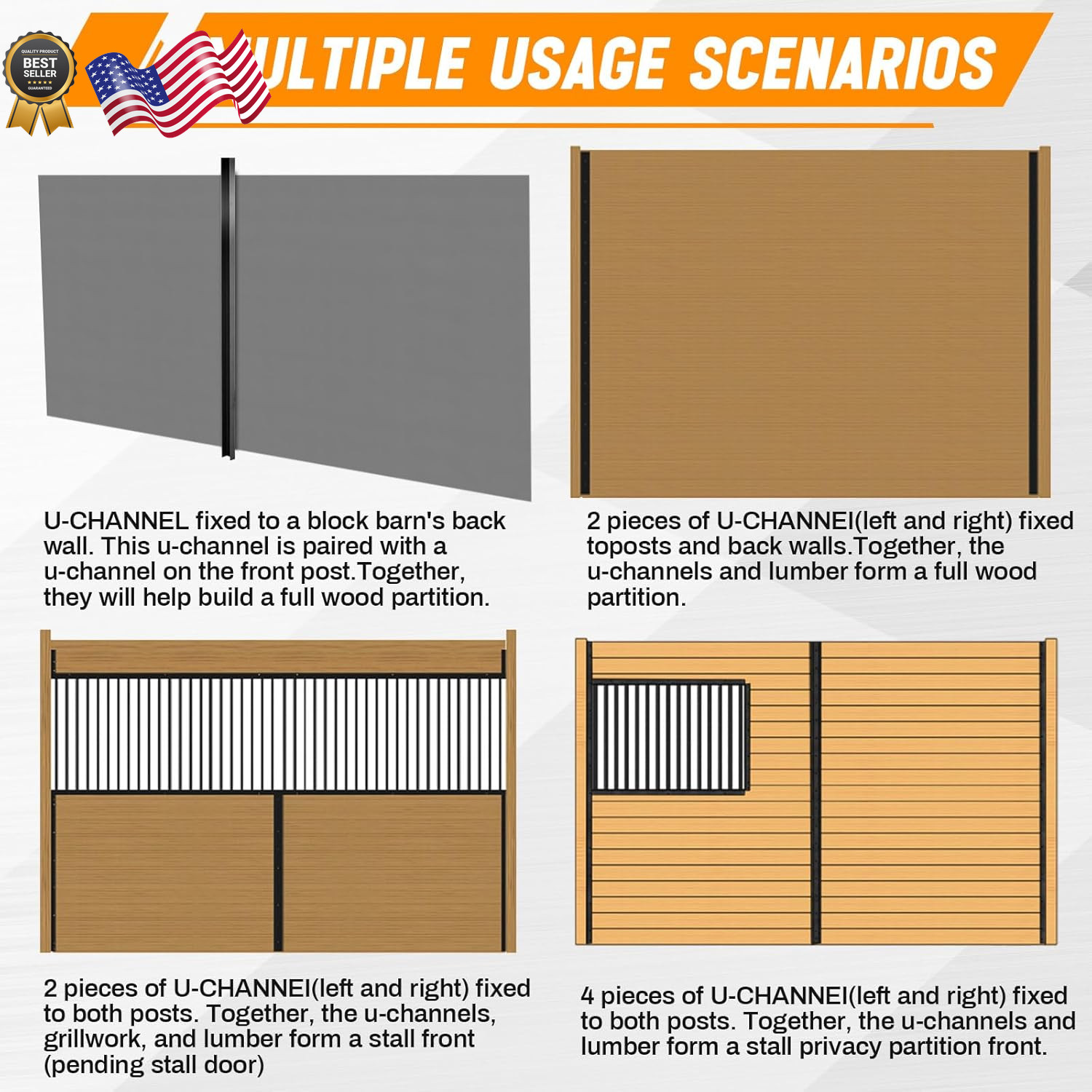 12 Pack 42 Inch Horse Stall Wall Channels Galvanized Steel Easy Installation