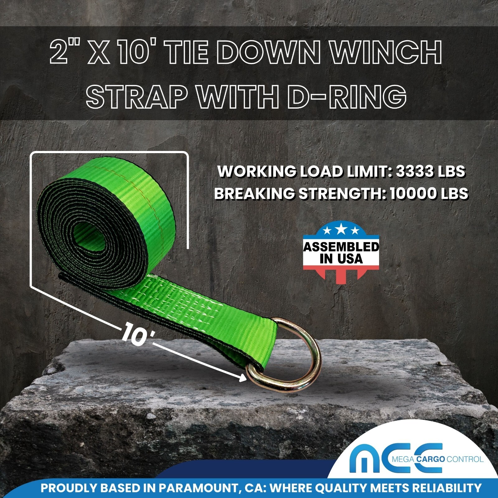 USA 2″ x 10′ Winch Lasso Strap D Ring Tow Truck Trailer Wheel-Lift Tire Harness