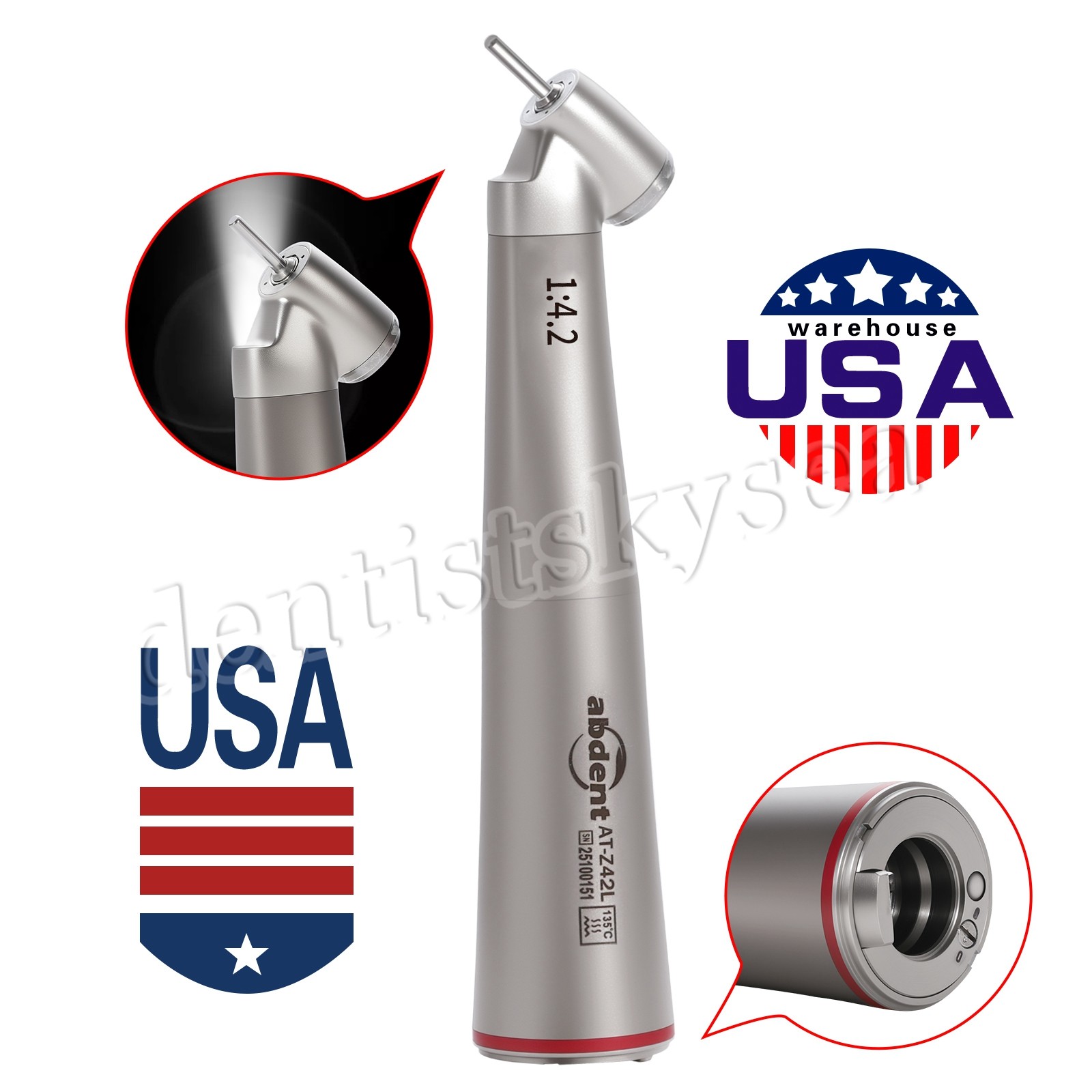 Abdent Dental 1:4.2 LED Fiber Optic Quattro Spray Contra Angle Handpiece