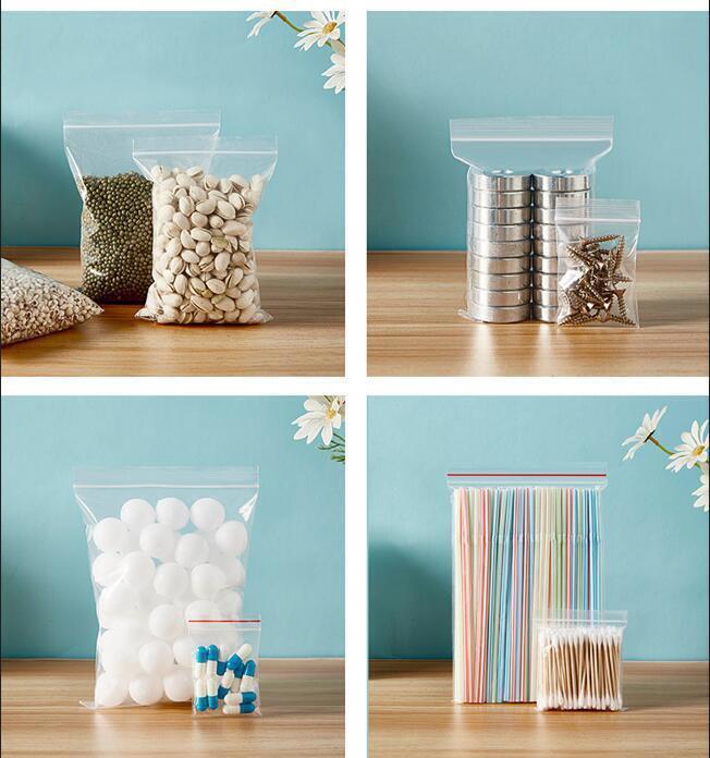 100PCS Clear Zip Seal Plastic Bags Jewelry Zipper Top Lock Reclosable Baggies