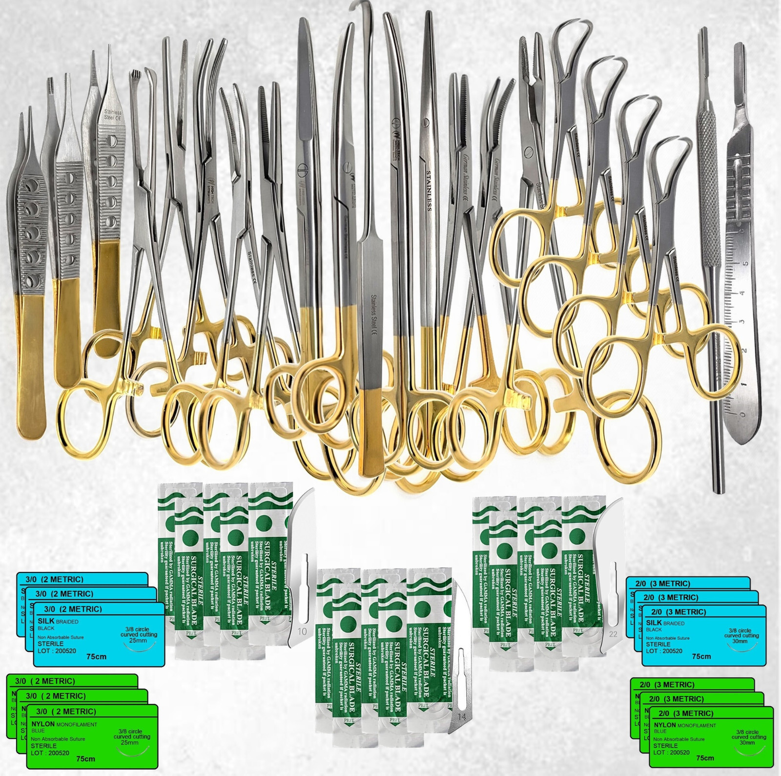 98 Pcs Canine+Feline Spay Pack Veterinary Surgical Instruments Training Sutures